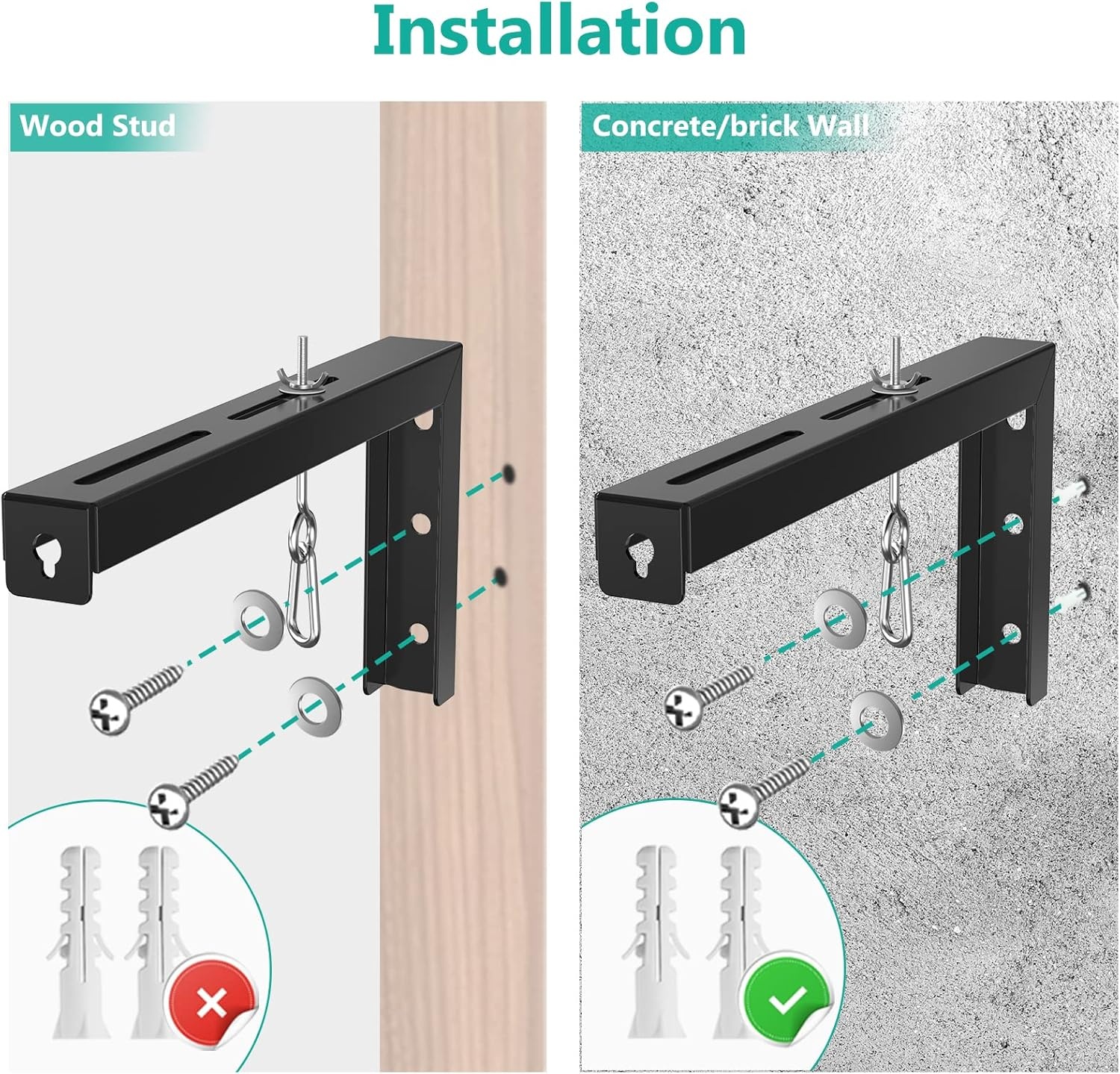 image:imageWALI Universal Projector Screen Ceiling Mount Wall Hanging Mount LBrackets 6 inch Adjustable Extension with Hook Kit Perfect Projector Screen Placement Hold up to 66 lbs PSM001W WhiteBlack