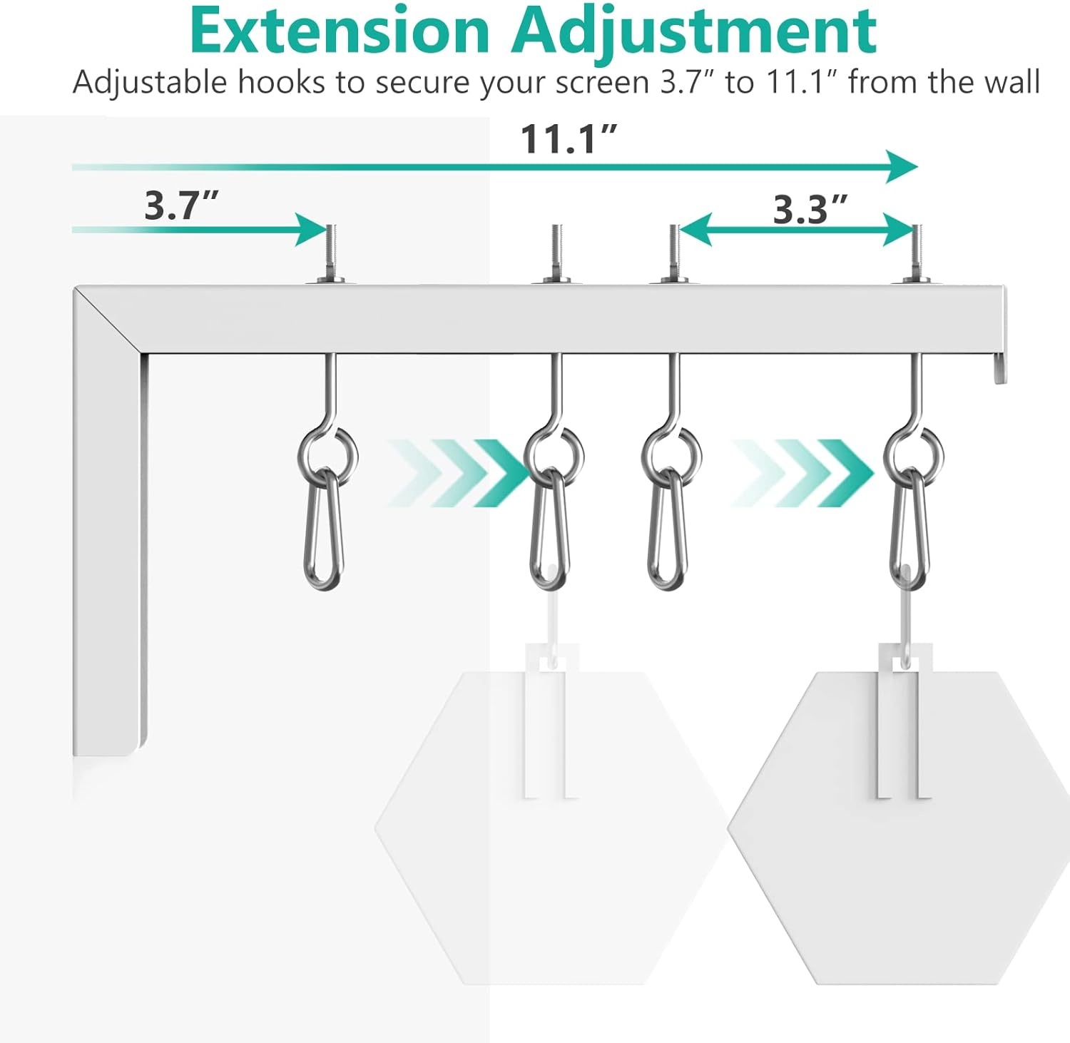 image:imageWALI Universal Projector Screen Ceiling Mount Wall Hanging Mount LBrackets 6 inch Adjustable Extension with Hook Kit Perfect Projector Screen Placement Hold up to 66 lbs PSM001W WhiteWhite
