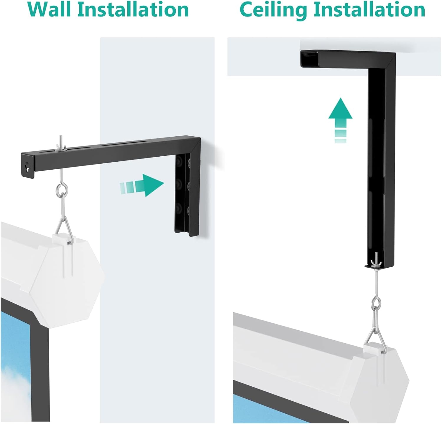 image:imageWALI Universal Projector Screen Ceiling Mount Wall Hanging Mount LBrackets 6 inch Adjustable Extension with Hook Kit Perfect Projector Screen Placement Hold up to 66 lbs PSM001W WhiteBlack