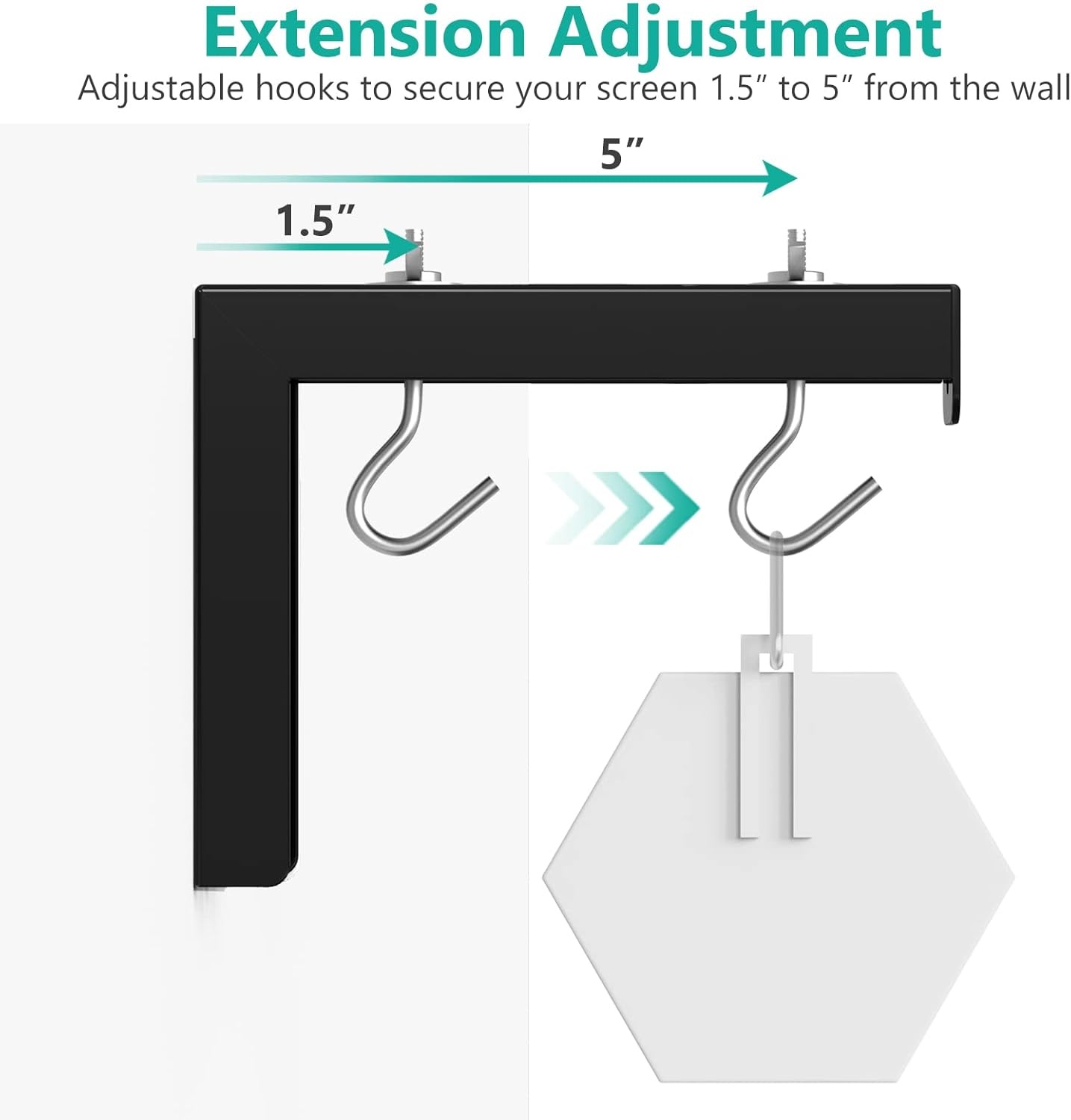 image:imageWALI Universal Projector Screen Ceiling Mount Wall Hanging Mount LBrackets 6 inch Adjustable Extension with Hook Kit Perfect Projector Screen Placement Hold up to 66 lbs PSM001W WhiteBlack