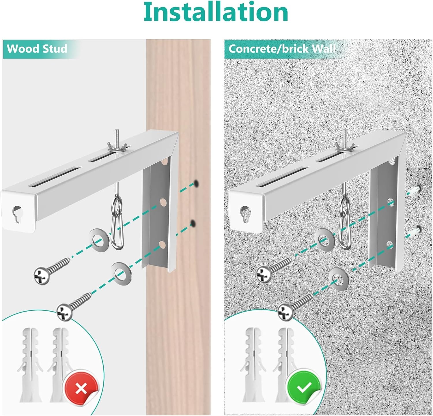 image:imageWALI Universal Projector Screen Ceiling Mount Wall Hanging Mount LBrackets 6 inch Adjustable Extension with Hook Kit Perfect Projector Screen Placement Hold up to 66 lbs PSM001W WhiteWhite