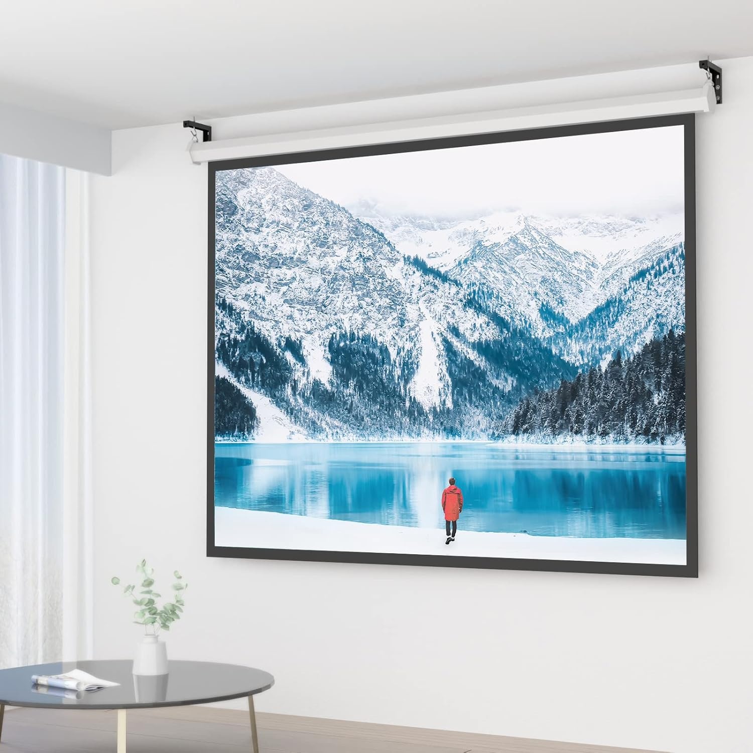 image:imageWALI Universal Projector Screen Ceiling Mount Wall Hanging Mount LBrackets 6 inch Adjustable Extension with Hook Kit Perfect Projector Screen Placement Hold up to 66 lbs PSM001W WhiteBlack