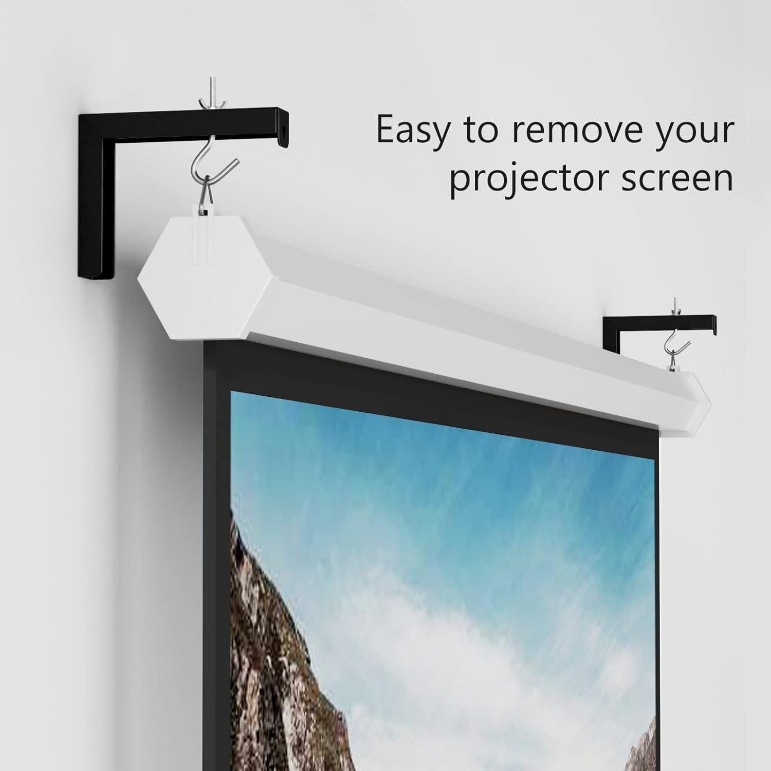 image:imageWALI Universal Projector Screen Ceiling Mount Wall Hanging Mount LBrackets 6 inch Adjustable Extension with Hook Kit Perfect Projector Screen Placement Hold up to 66 lbs PSM001W WhiteBlack