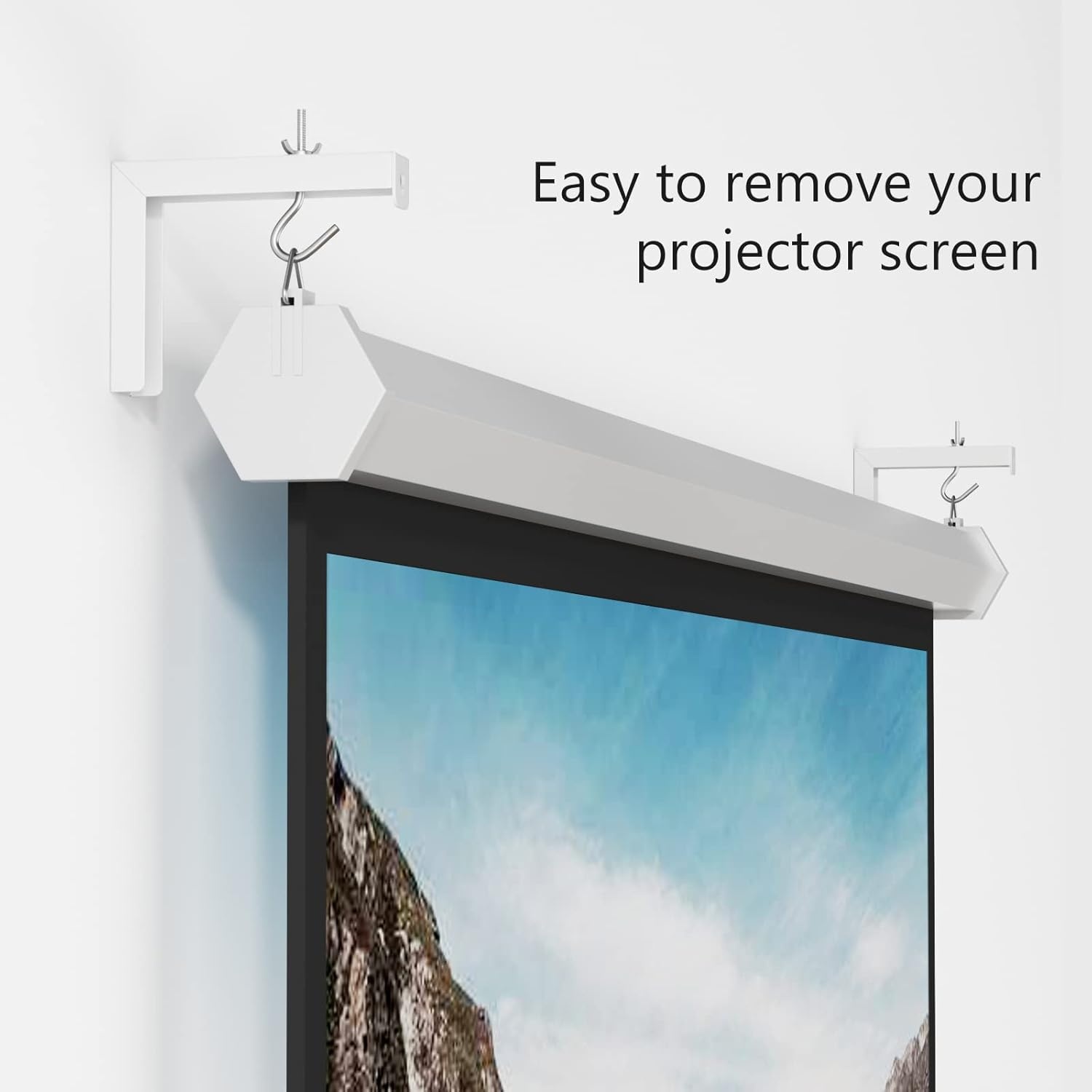 image:imageWALI Universal Projector Screen Ceiling Mount Wall Hanging Mount LBrackets 6 inch Adjustable Extension with Hook Kit Perfect Projector Screen Placement Hold up to 66 lbs PSM001W WhiteWhite