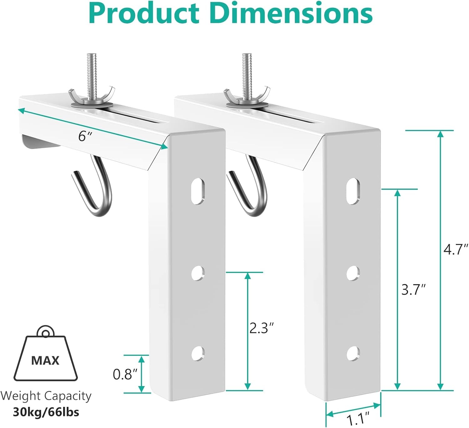 image:imageWALI Universal Projector Screen Ceiling Mount Wall Hanging Mount LBrackets 6 inch Adjustable Extension with Hook Kit Perfect Projector Screen Placement Hold up to 66 lbs PSM001W WhiteWhite