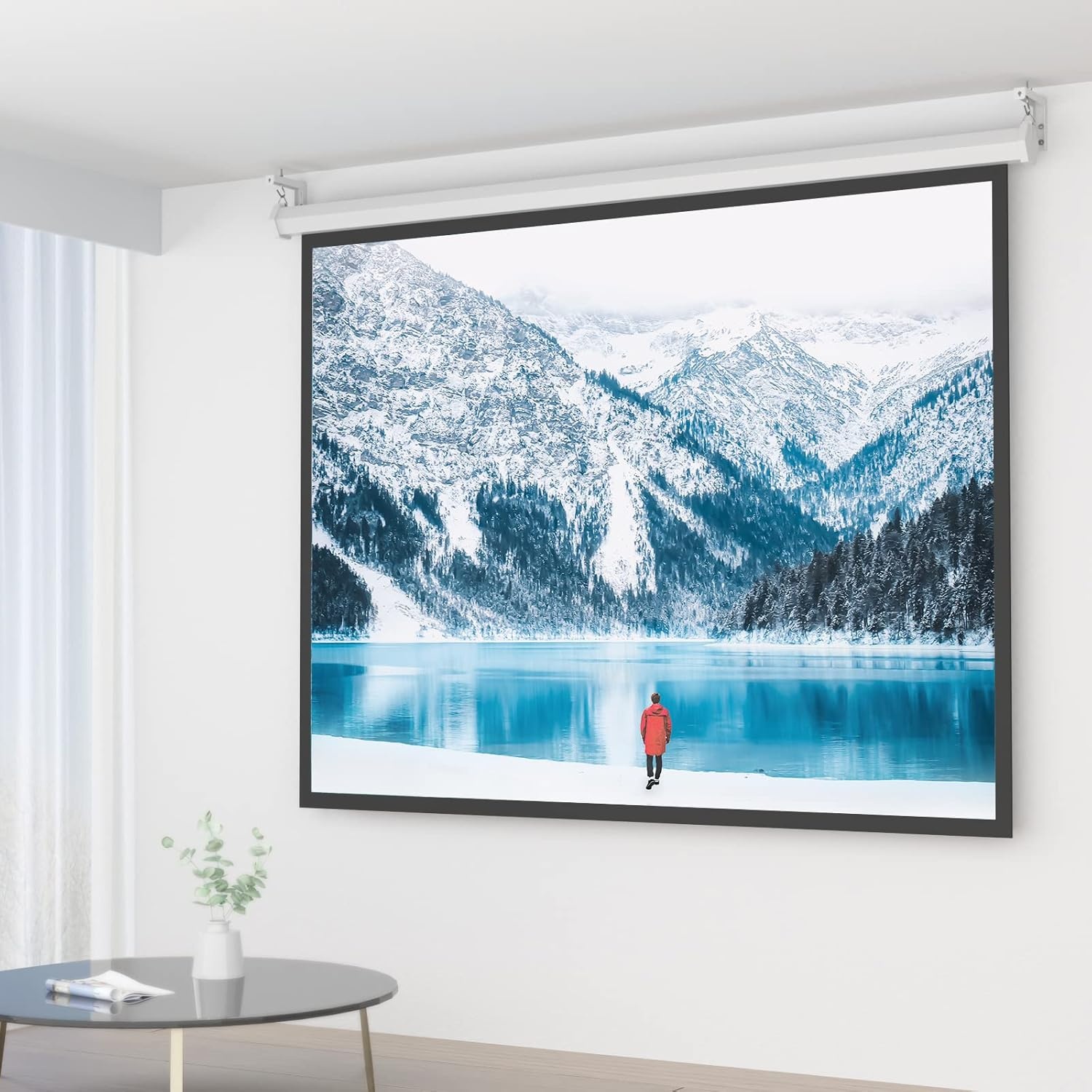 image:imageWALI Universal Projector Screen Ceiling Mount Wall Hanging Mount LBrackets 6 inch Adjustable Extension with Hook Kit Perfect Projector Screen Placement Hold up to 66 lbs PSM001W WhiteWhite