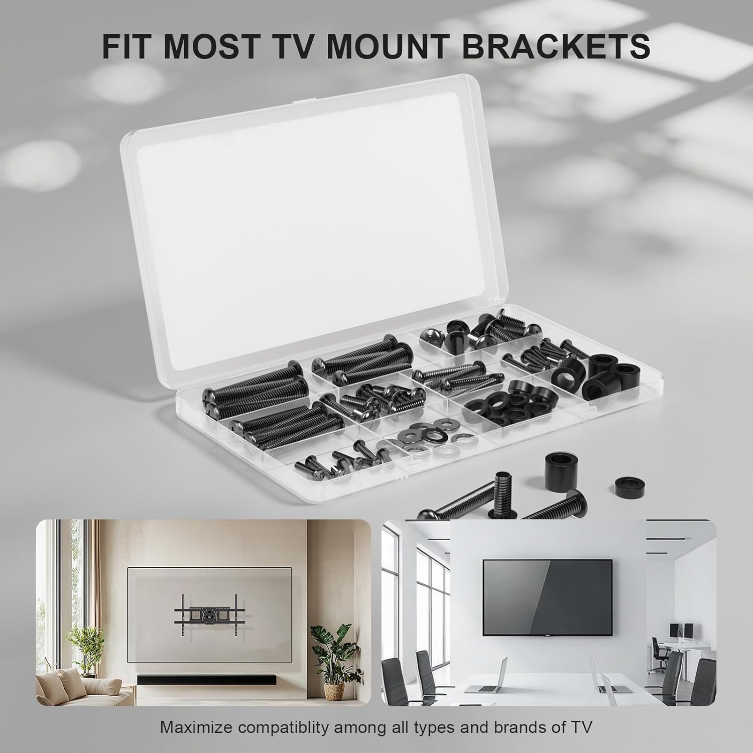 image:imageWALI Universal TV Mounting Hardware Kit Set Includes M4 M5 M6 M8 TV Screws and Spacer Fit Most TVs up to 80 inch UVSP BlackMounting Hardware Kit
