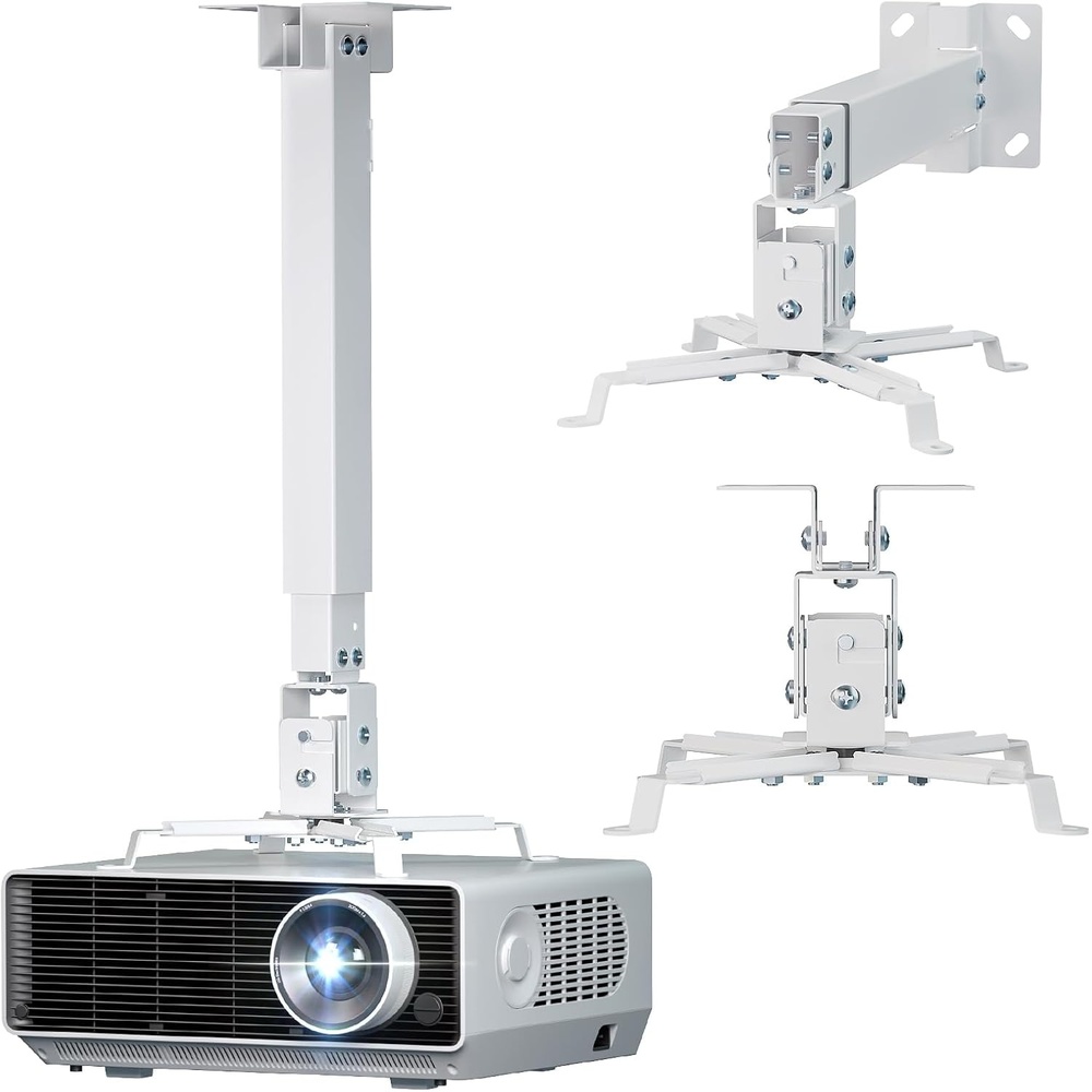 image:imageWALI Projector Ceiling Mount Tray Height Adjustable Wall Mount Holder for Projectors Hidden Cable Management Fits Projectors up to 22lbs 137 x 86 Platform White PM005WWhite