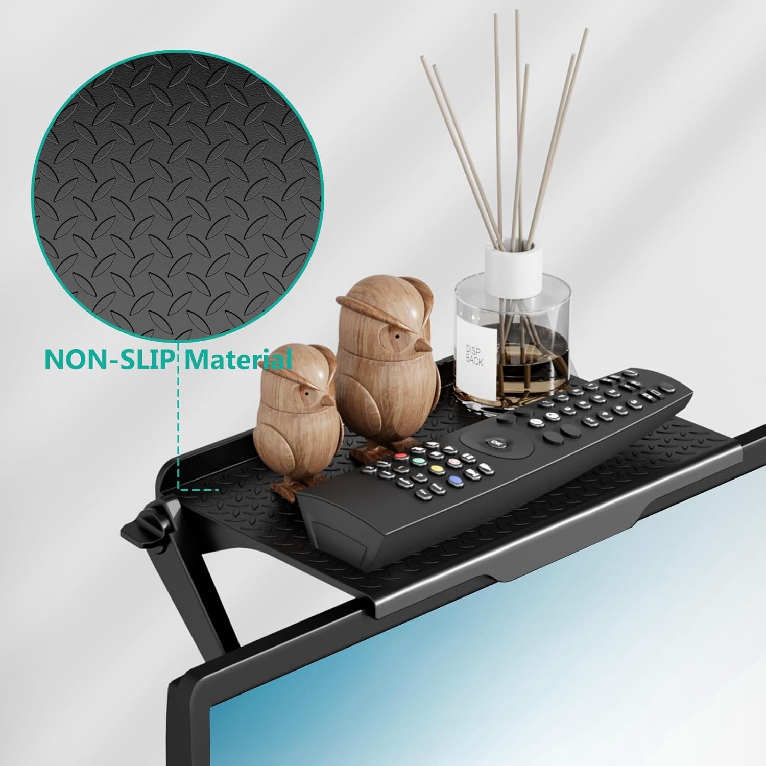 image:imageWALI TV Top Shelf 2 Pieces 8 Inch Adjustable Monitor Top Shelf Screen Storage Computer Screen Shelves Top TV Shelves for Cable Box Media Box Router DVD BlackTSP0012B
