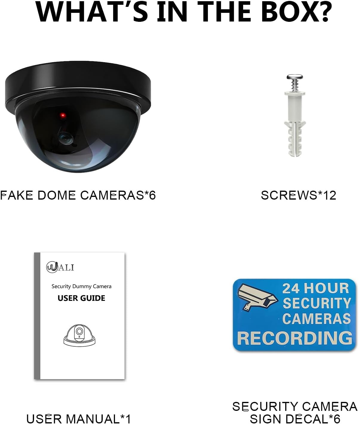 image:imageWALI Dummy Fake Security CCTV Dome Camera with Flashing Red LED Light with Security Alert Sticker Decals SD2 2 Packs BlackBlack