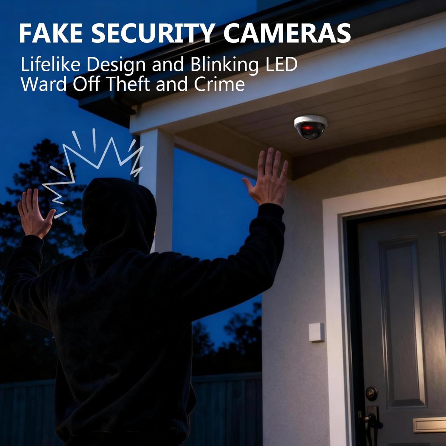 image:imageWALI Dummy Fake Security CCTV Dome Camera with Flashing Red LED Light with Security Alert Sticker Decals SD2 2 Packs BlackWhite