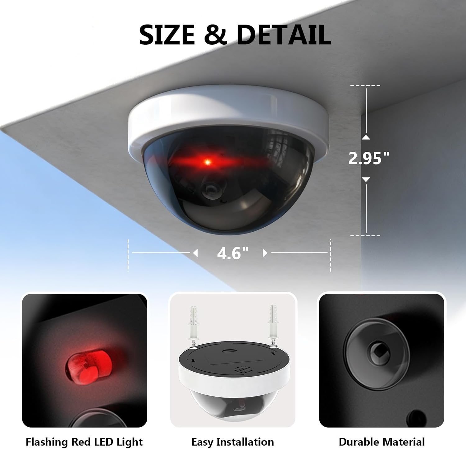 image:imageWALI Dummy Fake Security CCTV Dome Camera with Flashing Red LED Light with Security Alert Sticker Decals SD2 2 Packs BlackWhite