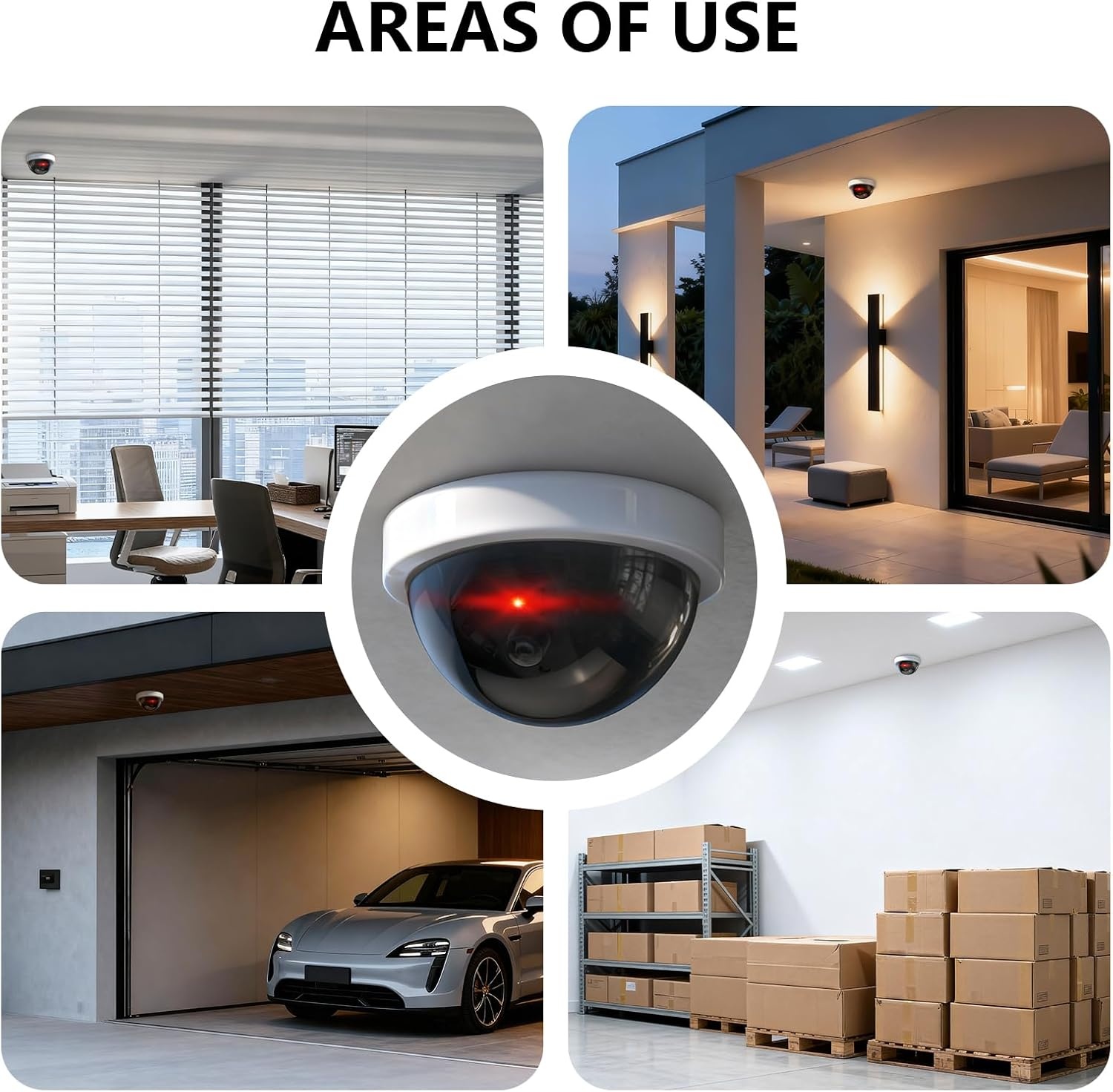 image:imageWALI Dummy Fake Security CCTV Dome Camera with Flashing Red LED Light with Security Alert Sticker Decals SD2 2 Packs BlackWhite