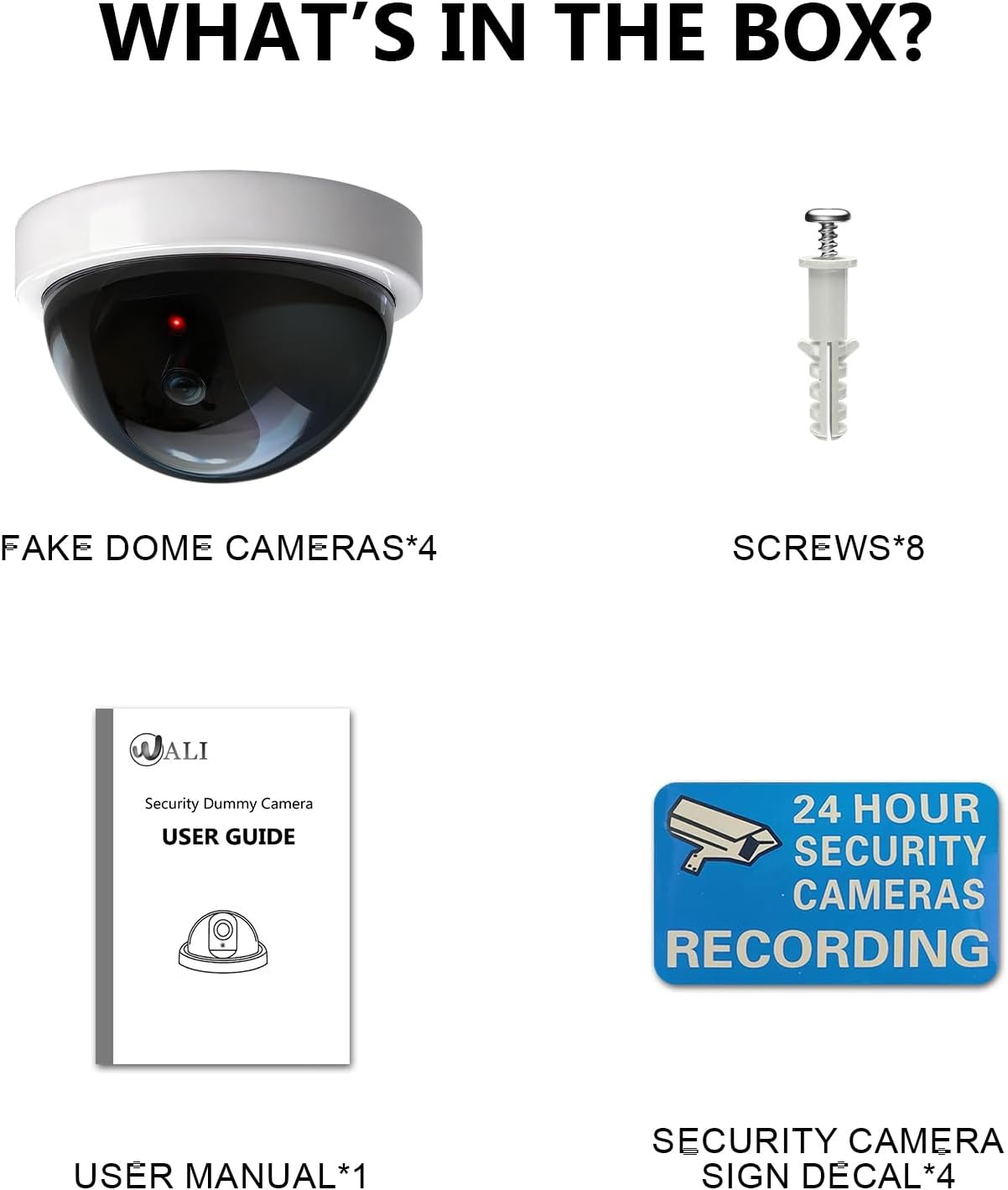 image:imageWALI Dummy Fake Security CCTV Dome Camera with Flashing Red LED Light with Security Alert Sticker Decals SD2 2 Packs BlackWhite