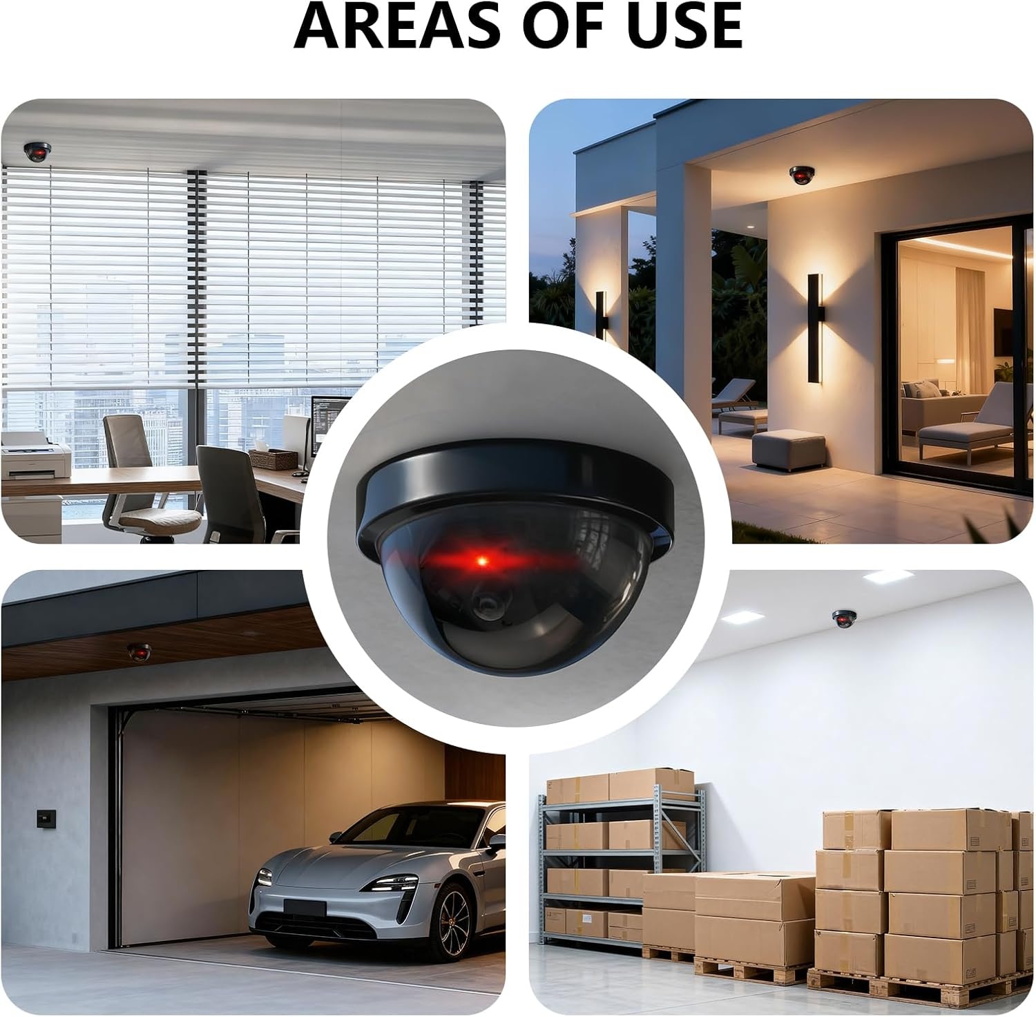 image:imageWALI Dummy Fake Security CCTV Dome Camera with Flashing Red LED Light with Security Alert Sticker Decals SDW4 4 Packs WhiteBlack