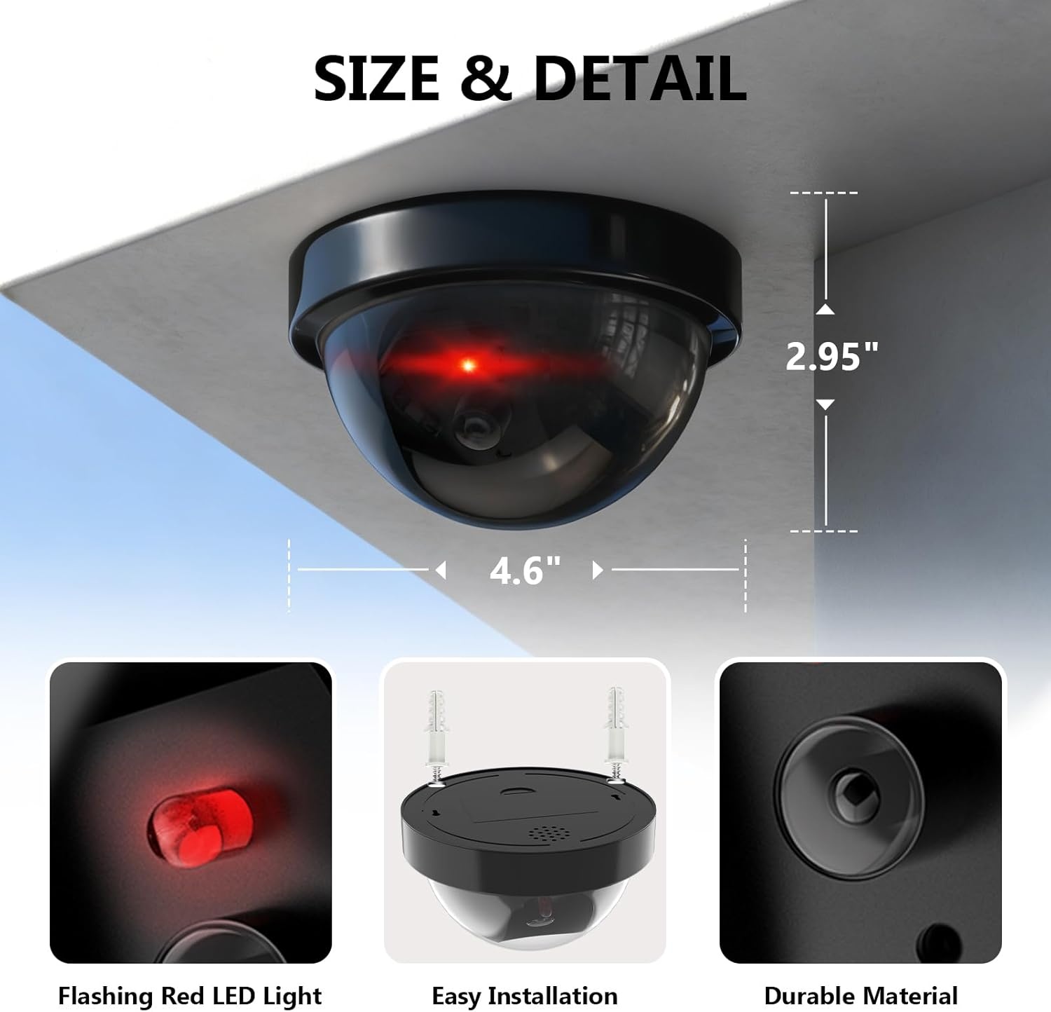 image:imageWALI Dummy Fake Security CCTV Dome Camera with Flashing Red LED Light with Security Alert Sticker Decals SDW4 4 Packs WhiteBlack