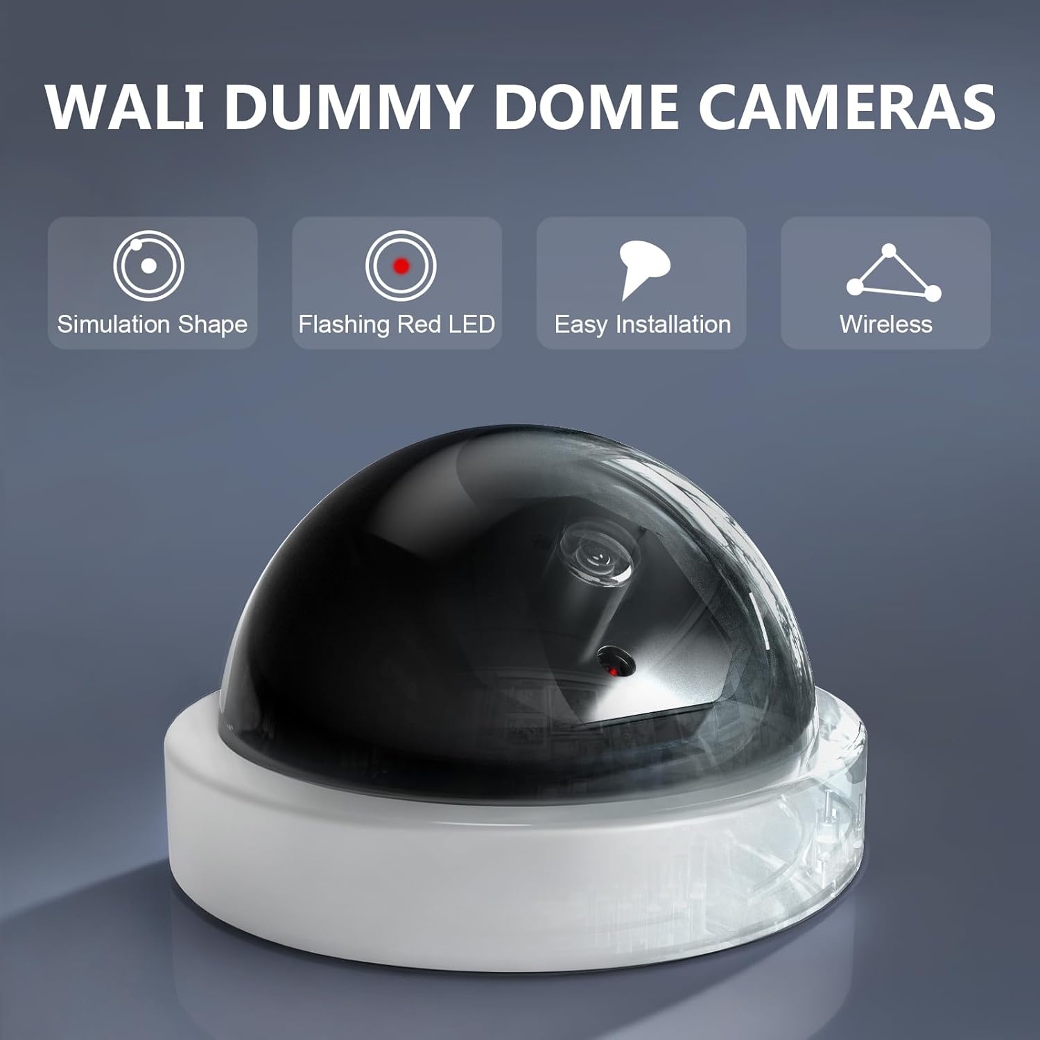 image:imageWALI Dummy Fake Security CCTV Dome Camera with Flashing Red LED Light with Security Alert Sticker Decals SDW8 8 Packs White