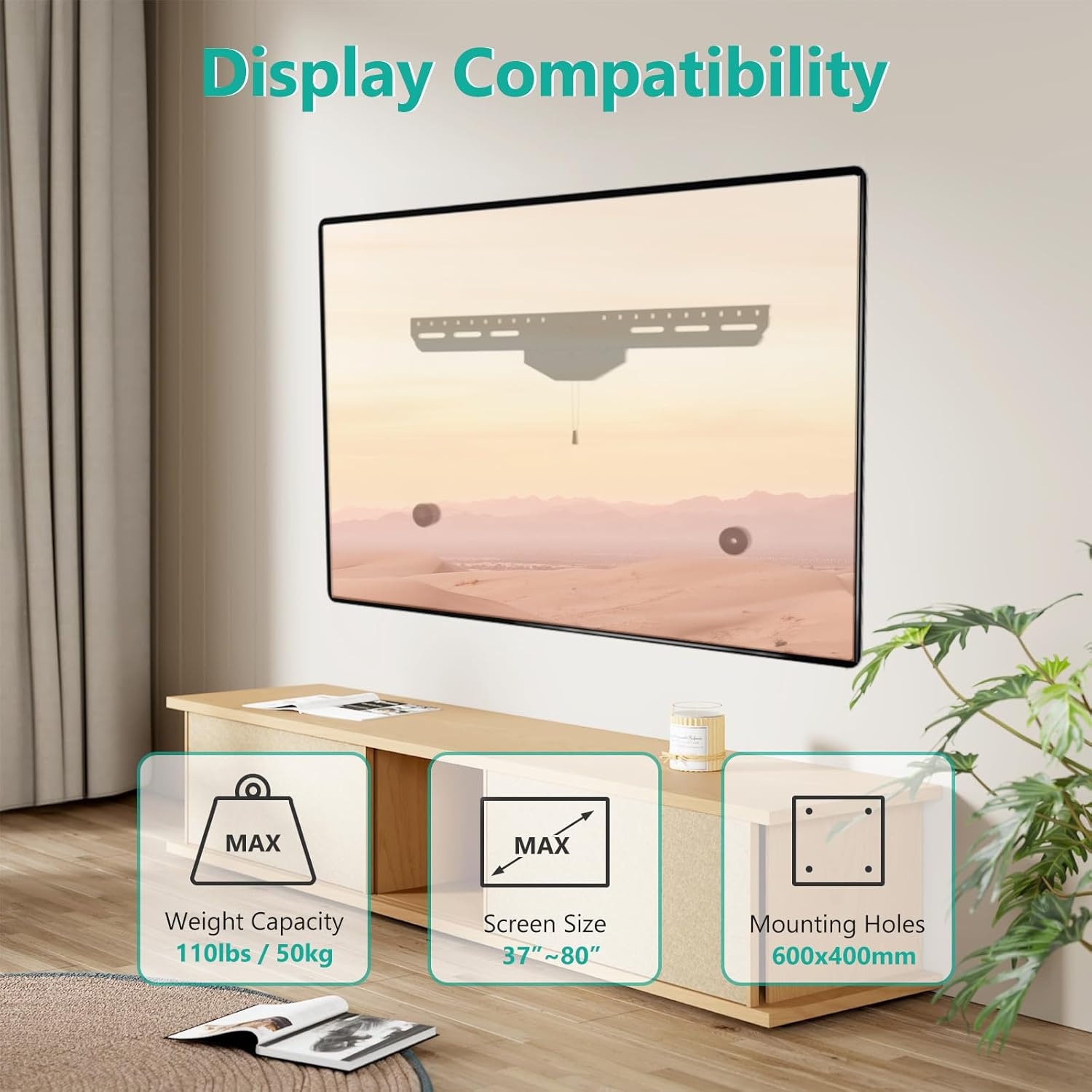 image:imageWALI Studless TV Wall Mount for 3780 inch TV No Stud No Drill TV Mount Bracket Hanger Low Profile Design Heavy Duty for Drywall Holds up to 110 lbs TTM3 Black
