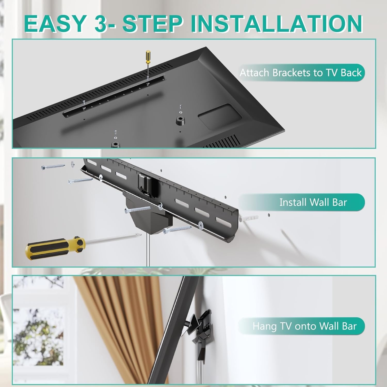 image:imageWALI Studless TV Wall Mount for 3780 inch TV No Stud No Drill TV Mount Bracket Hanger Low Profile Design Heavy Duty for Drywall Holds up to 110 lbs TTM3 Black