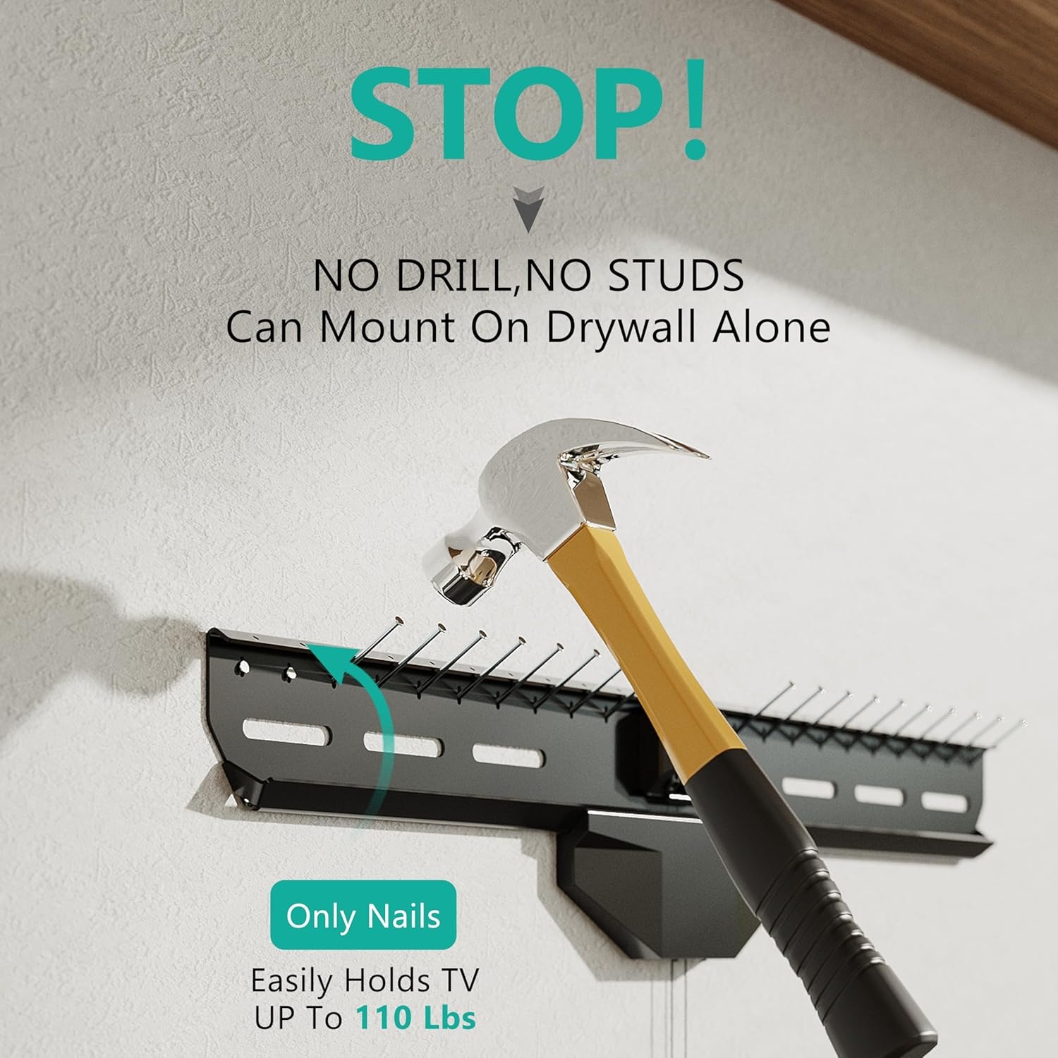 image:imageWALI Studless TV Wall Mount for 3780 inch TV No Stud No Drill TV Mount Bracket Hanger Low Profile Design Heavy Duty for Drywall Holds up to 110 lbs TTM3 Black