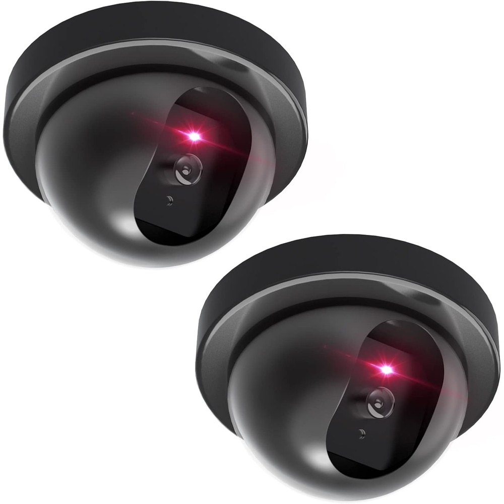 image:imageWALI Dummy Fake Security CCTV Dome Camera with Flashing Red LED Light with Security Alert Sticker Decals SD2 2 Packs BlackBlack