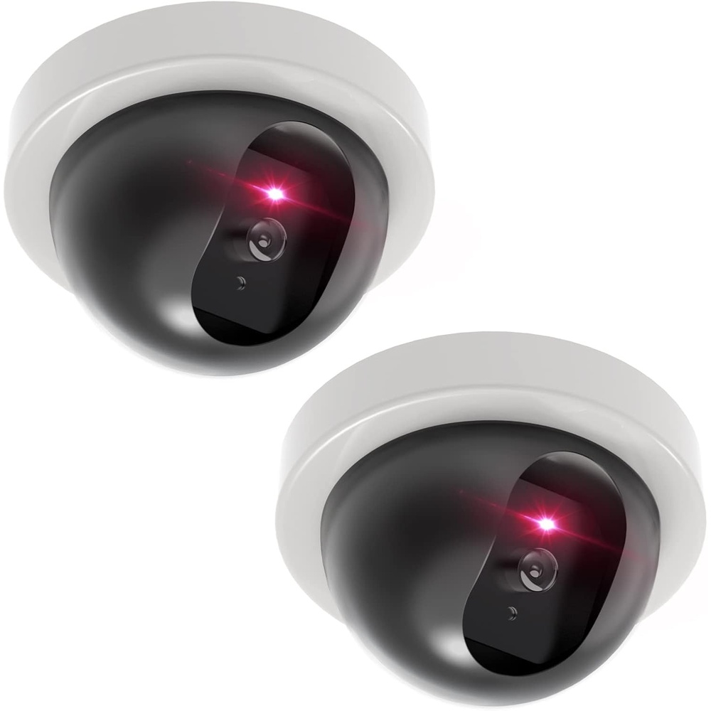 image:imageWALI Dummy Fake Security CCTV Dome Camera with Flashing Red LED Light with Security Alert Sticker Decals SD2 2 Packs BlackWhite
