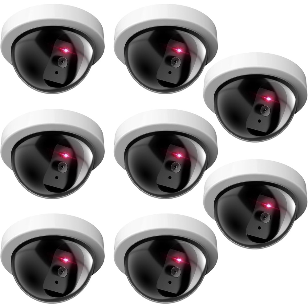 image:imageWALI Dummy Fake Security CCTV Dome Camera with Flashing Red LED Light with Security Alert Sticker Decals SDW8 8 Packs White