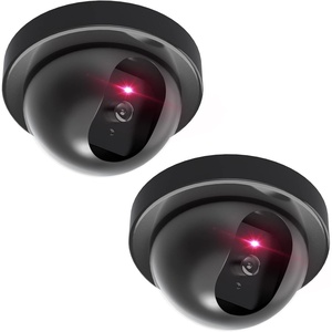 image:imageWALI Dummy Fake Security CCTV Dome Camera with Flashing Red LED Light with Security Alert Sticker Decals SD2 2 Packs BlackBlack
