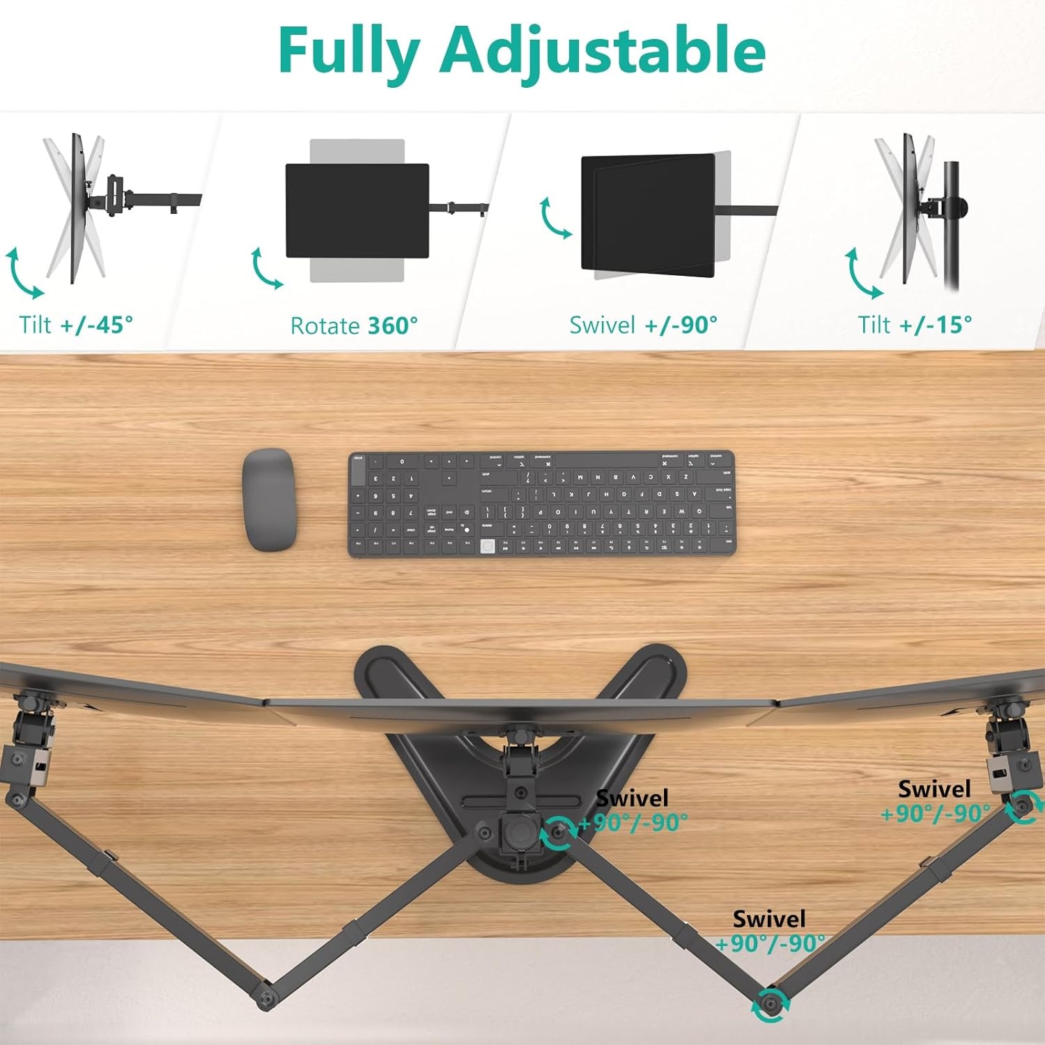 image:imageWALI Free Standing Triple Monitor Mount Heavy Duty Triple Monitors Stand for 1327 inch Screens Adjustable 3 Monitor Arm Desk Mount with Swivel Tilt Rotation Grommet Base MF003N BlackTriple