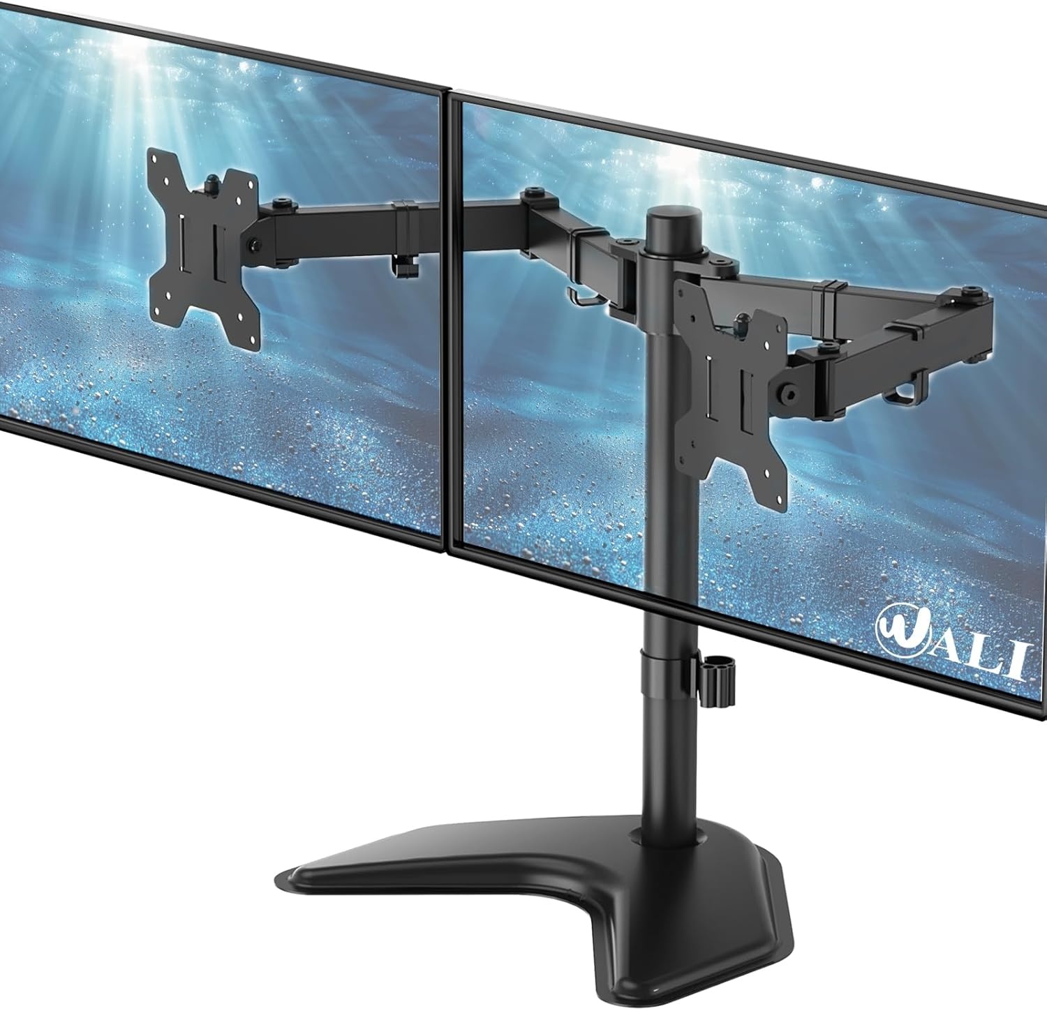 image:imageWALI Free Standing Triple Monitor Mount Heavy Duty Triple Monitors Stand for 1327 inch Screens Adjustable 3 Monitor Arm Desk Mount with Swivel Tilt Rotation Grommet Base MF003N BlackDual