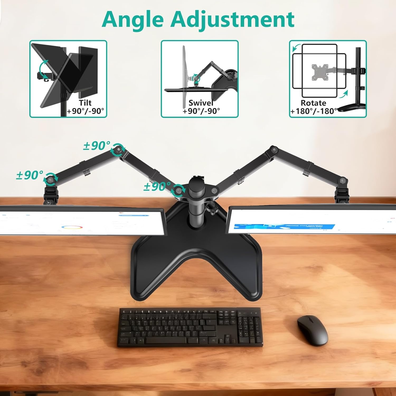 image:imageWALI Free Standing Triple Monitor Mount Heavy Duty Triple Monitors Stand for 1327 inch Screens Adjustable 3 Monitor Arm Desk Mount with Swivel Tilt Rotation Grommet Base MF003N BlackDual