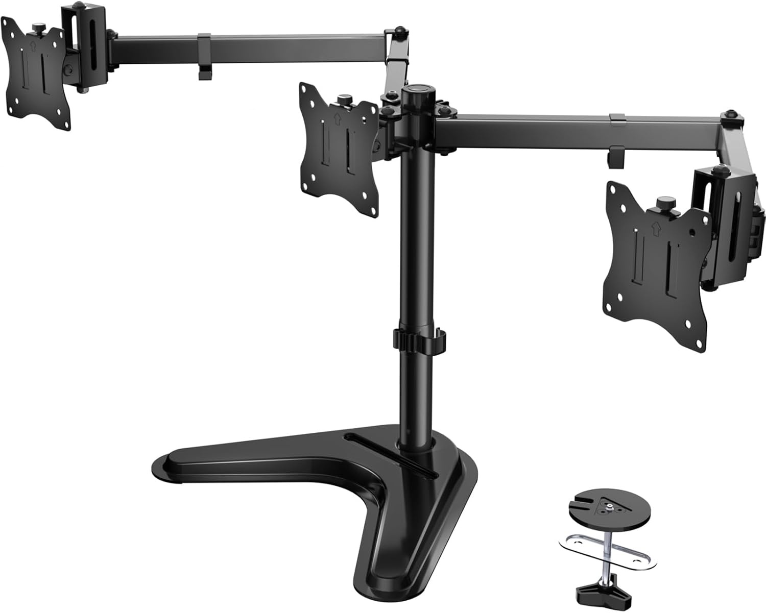 image:imageWALI Free Standing Triple Monitor Mount Heavy Duty Triple Monitors Stand for 1327 inch Screens Adjustable 3 Monitor Arm Desk Mount with Swivel Tilt Rotation Grommet Base MF003N BlackTriple