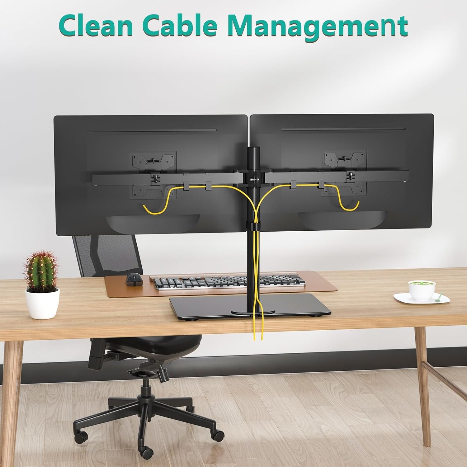 image:imageWALI Free Standing Triple Monitor Mount Heavy Duty Triple Monitors Stand for 1327 inch Screens Adjustable 3 Monitor Arm Desk Mount with Swivel Tilt Rotation Grommet Base MF003N BlackDual