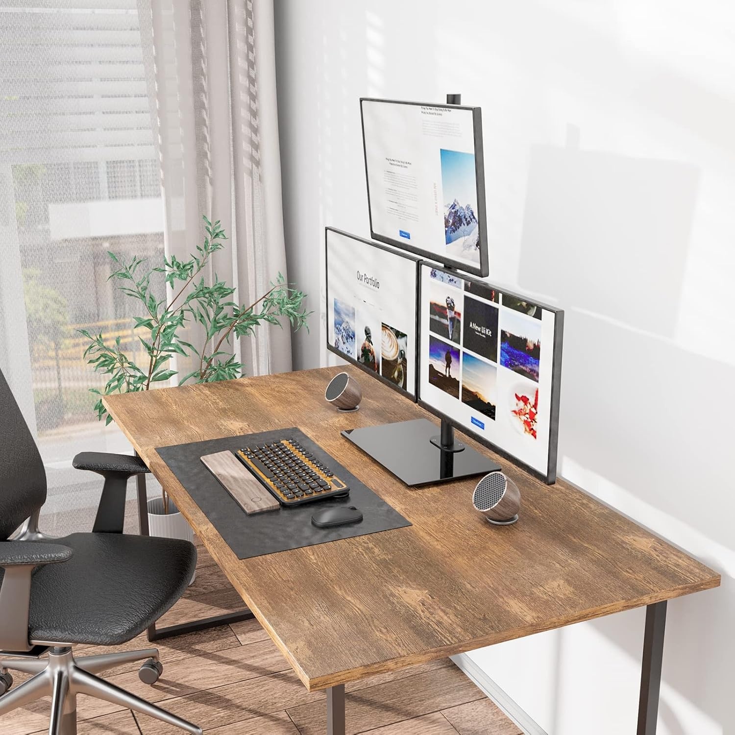 image:imageWALI Free Standing Triple Monitor Mount Heavy Duty Triple Monitors Stand for 1327 inch Screens Adjustable 3 Monitor Arm Desk Mount with Swivel Tilt Rotation Grommet Base MF003N BlackTriple