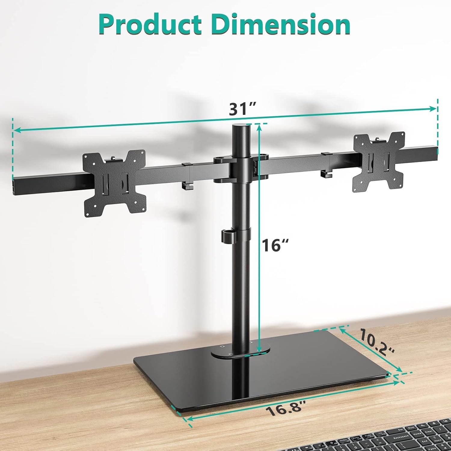 image:imageWALI Free Standing Triple Monitor Mount Heavy Duty Triple Monitors Stand for 1327 inch Screens Adjustable 3 Monitor Arm Desk Mount with Swivel Tilt Rotation Grommet Base MF003N BlackDual
