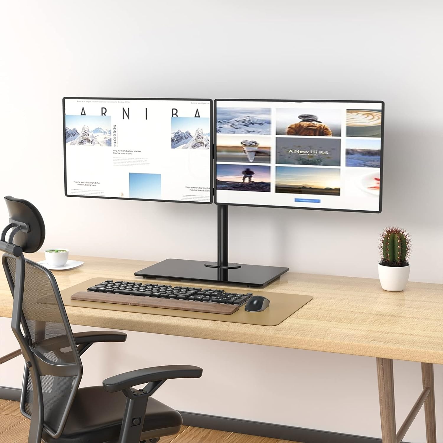 image:imageWALI Free Standing Triple Monitor Mount Heavy Duty Triple Monitors Stand for 1327 inch Screens Adjustable 3 Monitor Arm Desk Mount with Swivel Tilt Rotation Grommet Base MF003N BlackDual