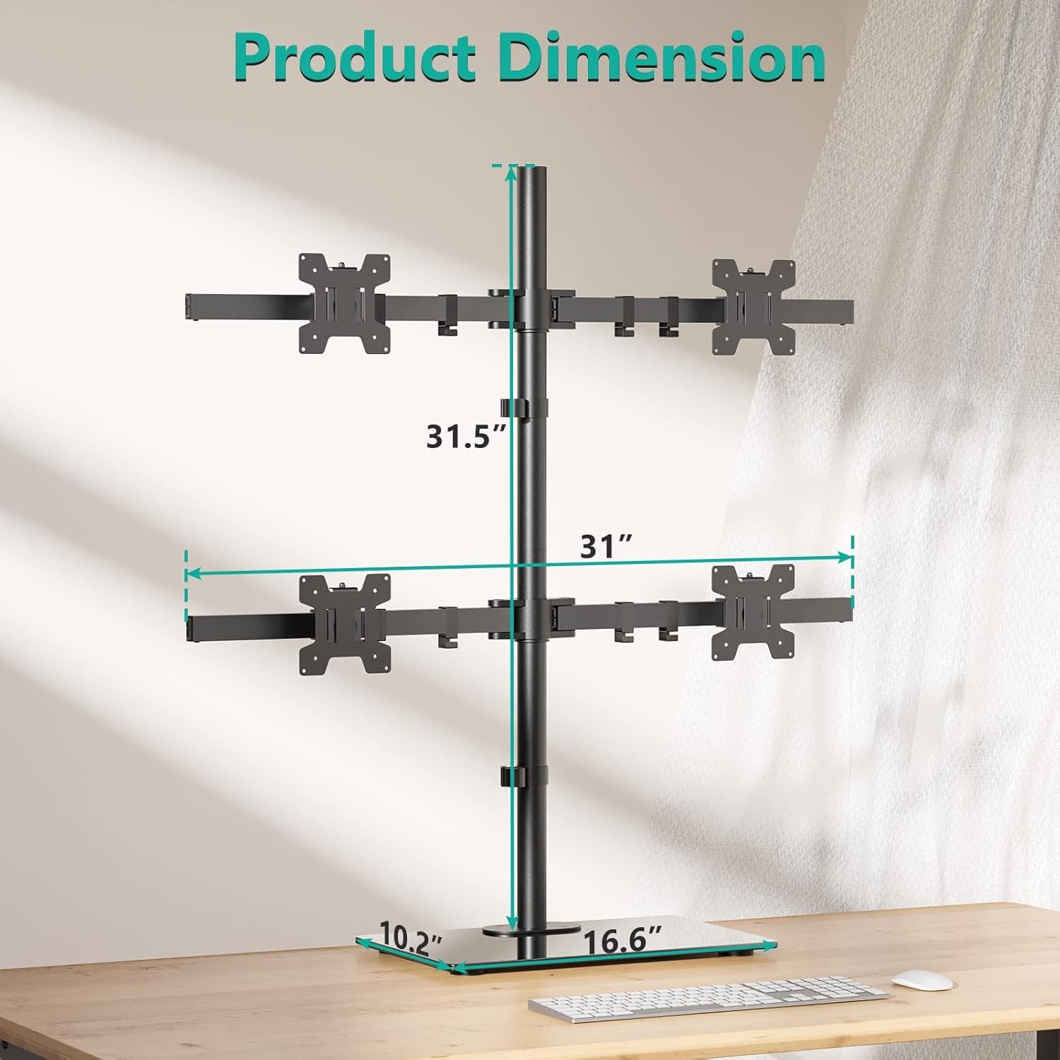 image:imageWALI Free Standing Triple Monitor Mount Heavy Duty Triple Monitors Stand for 1327 inch Screens Adjustable 3 Monitor Arm Desk Mount with Swivel Tilt Rotation Grommet Base MF003N BlackQuad