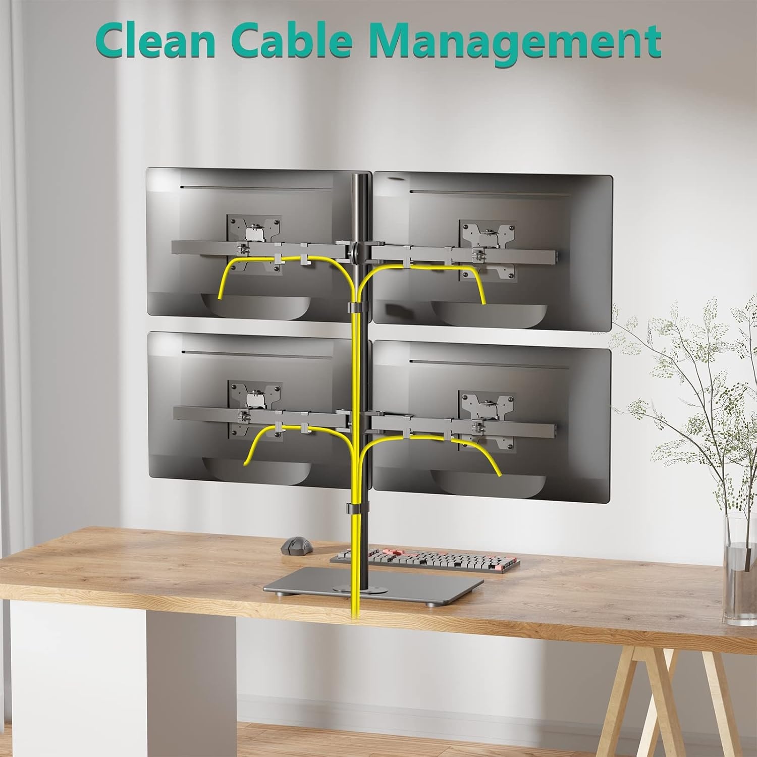 image:imageWALI Free Standing Triple Monitor Mount Heavy Duty Triple Monitors Stand for 1327 inch Screens Adjustable 3 Monitor Arm Desk Mount with Swivel Tilt Rotation Grommet Base MF003N BlackQuad