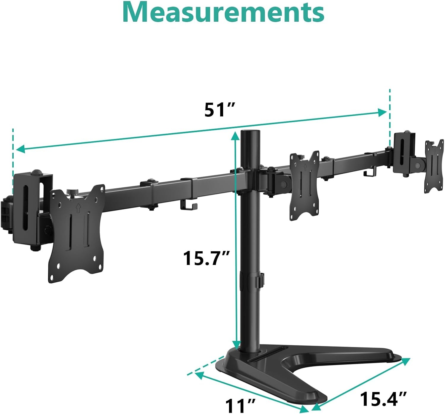 image:imageWALI Free Standing Triple Monitor Mount Heavy Duty Triple Monitors Stand for 1327 inch Screens Adjustable 3 Monitor Arm Desk Mount with Swivel Tilt Rotation Grommet Base MF003N BlackTriple