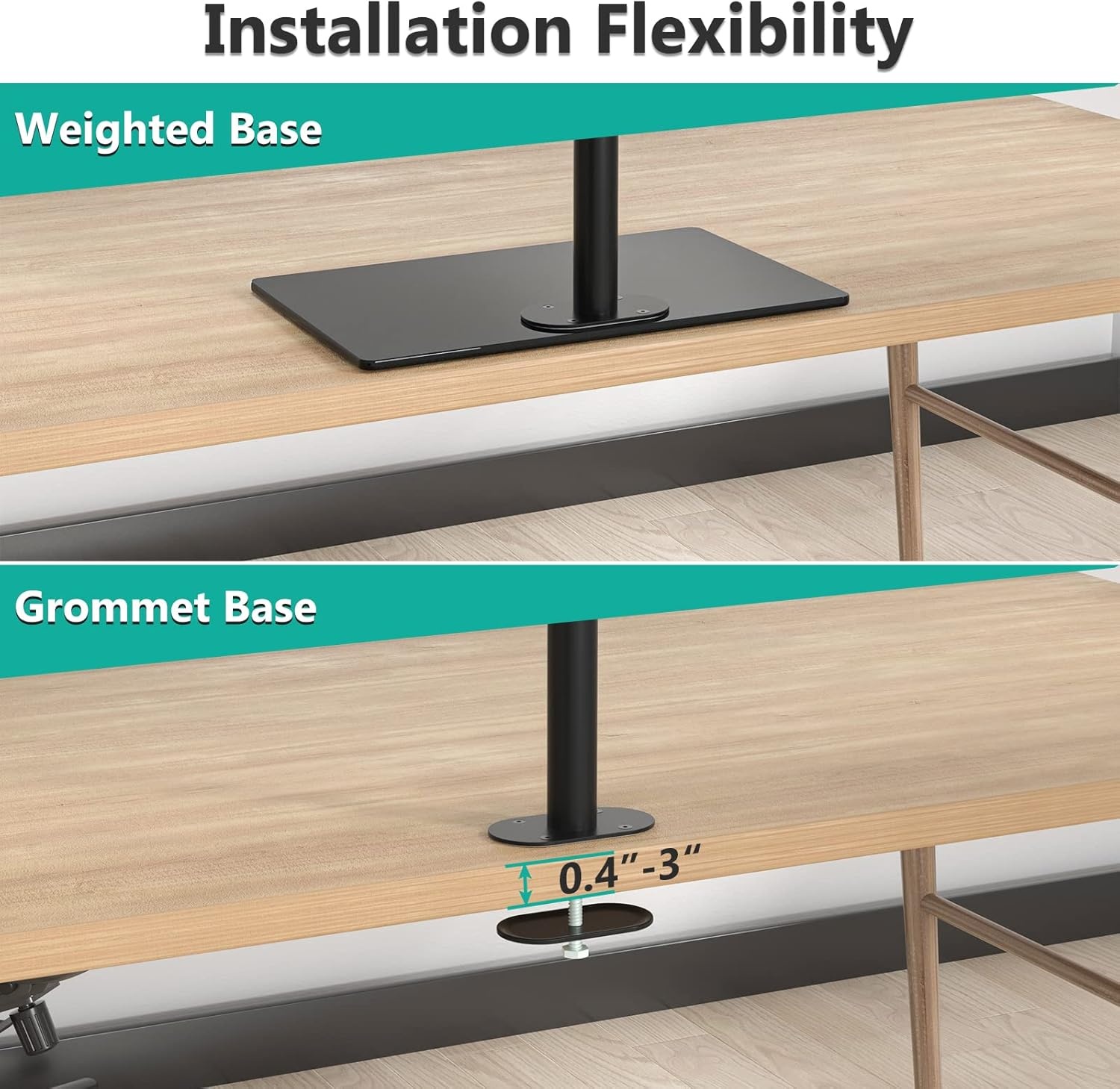 image:imageWALI Free Standing Triple Monitor Mount Heavy Duty Triple Monitors Stand for 1327 inch Screens Adjustable 3 Monitor Arm Desk Mount with Swivel Tilt Rotation Grommet Base MF003N BlackTriple