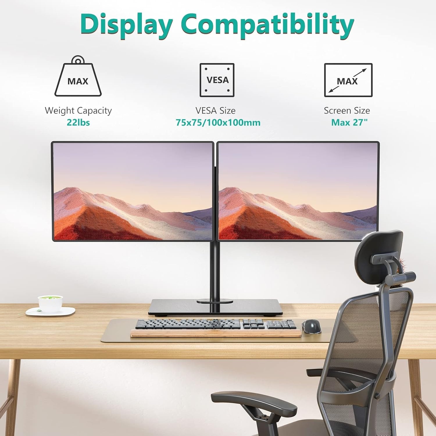 image:imageWALI Free Standing Triple Monitor Mount Heavy Duty Triple Monitors Stand for 1327 inch Screens Adjustable 3 Monitor Arm Desk Mount with Swivel Tilt Rotation Grommet Base MF003N BlackDual