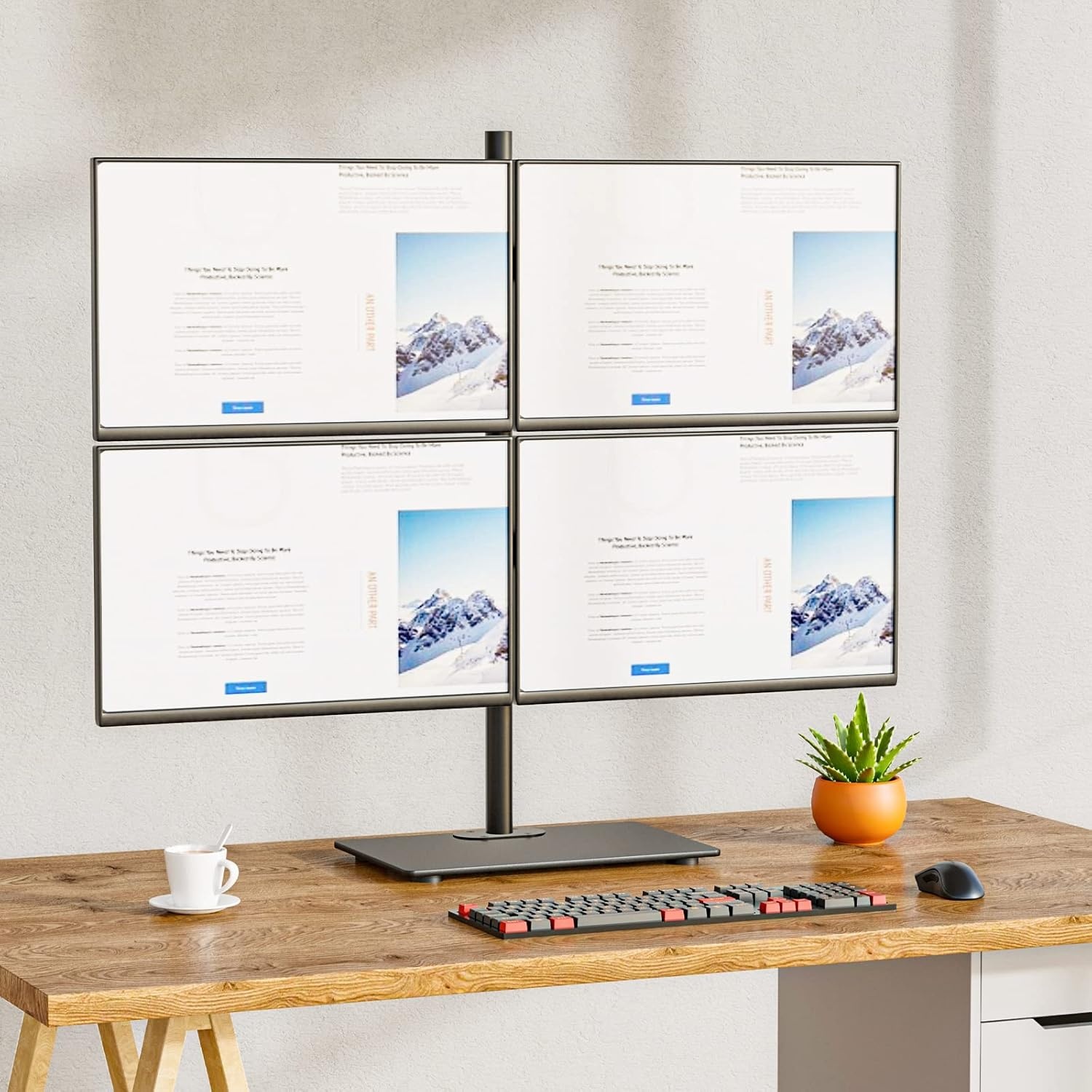 image:imageWALI Free Standing Triple Monitor Mount Heavy Duty Triple Monitors Stand for 1327 inch Screens Adjustable 3 Monitor Arm Desk Mount with Swivel Tilt Rotation Grommet Base MF003N BlackQuad