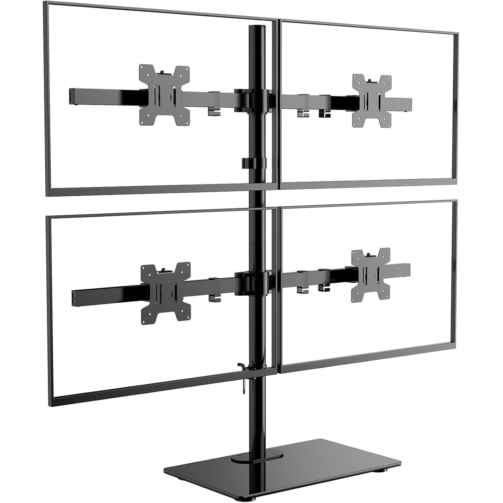 image:imageWALI Free Standing Triple Monitor Mount Heavy Duty Triple Monitors Stand for 1327 inch Screens Adjustable 3 Monitor Arm Desk Mount with Swivel Tilt Rotation Grommet Base MF003N BlackQuad