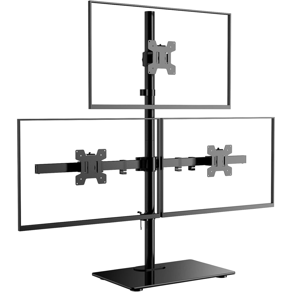 image:imageWALI Free Standing Triple Monitor Mount Heavy Duty Triple Monitors Stand for 1327 inch Screens Adjustable 3 Monitor Arm Desk Mount with Swivel Tilt Rotation Grommet Base MF003N BlackTriple