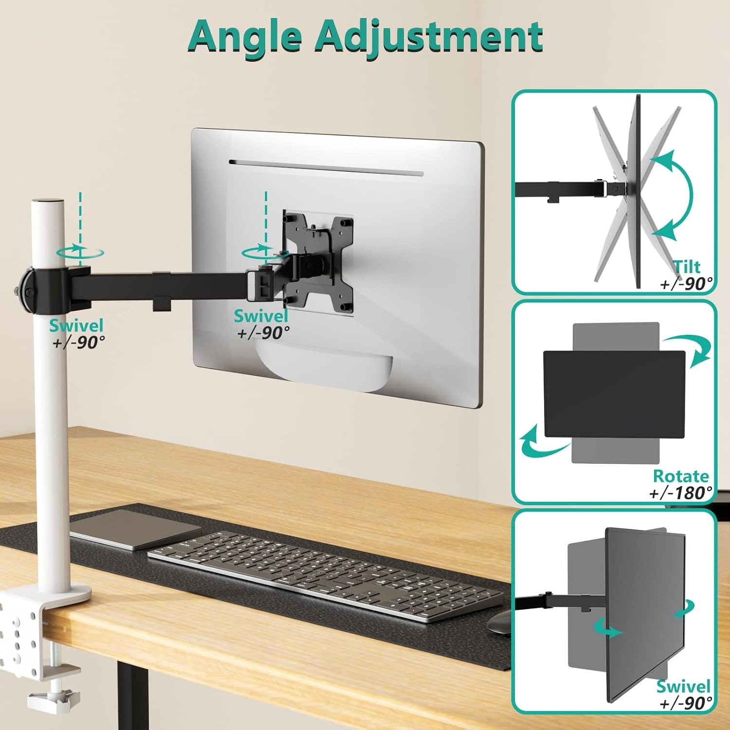 image:imageWALI Single Monitor Arm Fully Adjustable Pole Mount Bracket for WALI Monitor Mounting System 001ARM Black