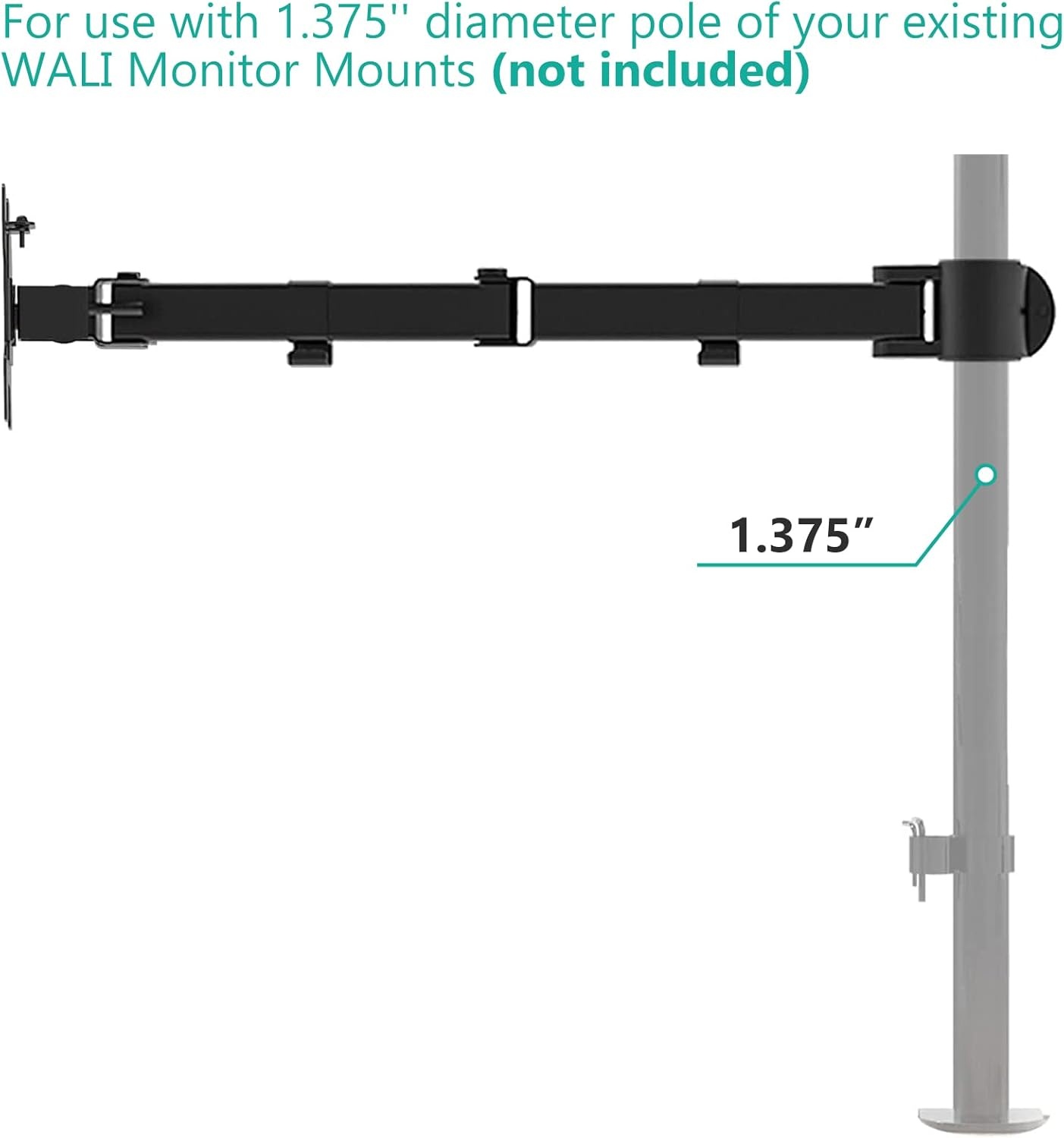 image:imageWALI Single Monitor Arm Fully Adjustable Pole Mount Bracket for WALI Monitor Mounting System 001ARM Black