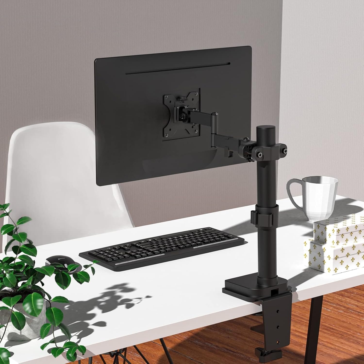 image:imageWALI Single Monitor Arm Mount for 17 to 32 Monitors Full Motion Steel Monitor Pole Mount Bracket with Removable VESA Plate 75mm and 100mm Vesa Mount for Outdoor Gazebo RVs 011ARM BlackMonitor Mount