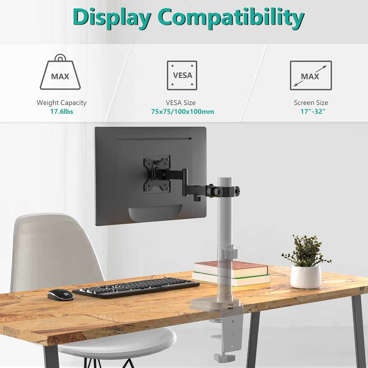 image:imageWALI Single Monitor Arm Mount for 17 to 32 Monitors Full Motion Steel Monitor Pole Mount Bracket with Removable VESA Plate 75mm and 100mm Vesa Mount for Outdoor Gazebo RVs 011ARM BlackMonitor Mount