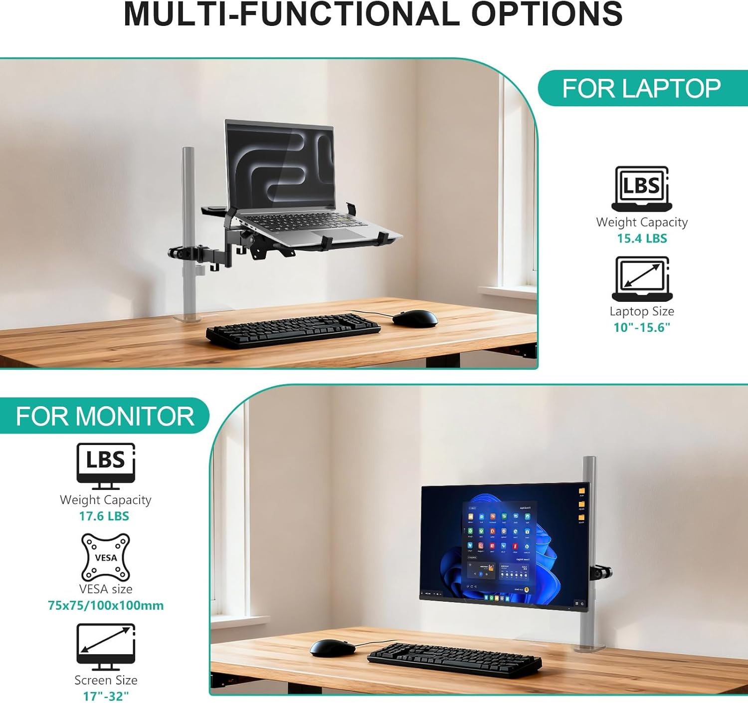 image:imageWALI Single Monitor Arm Mount for 17 to 32 Monitors Full Motion Steel Monitor Pole Mount Bracket with Removable VESA Plate 75mm and 100mm Vesa Mount for Outdoor Gazebo RVs 011ARM BlackLaptop Mount