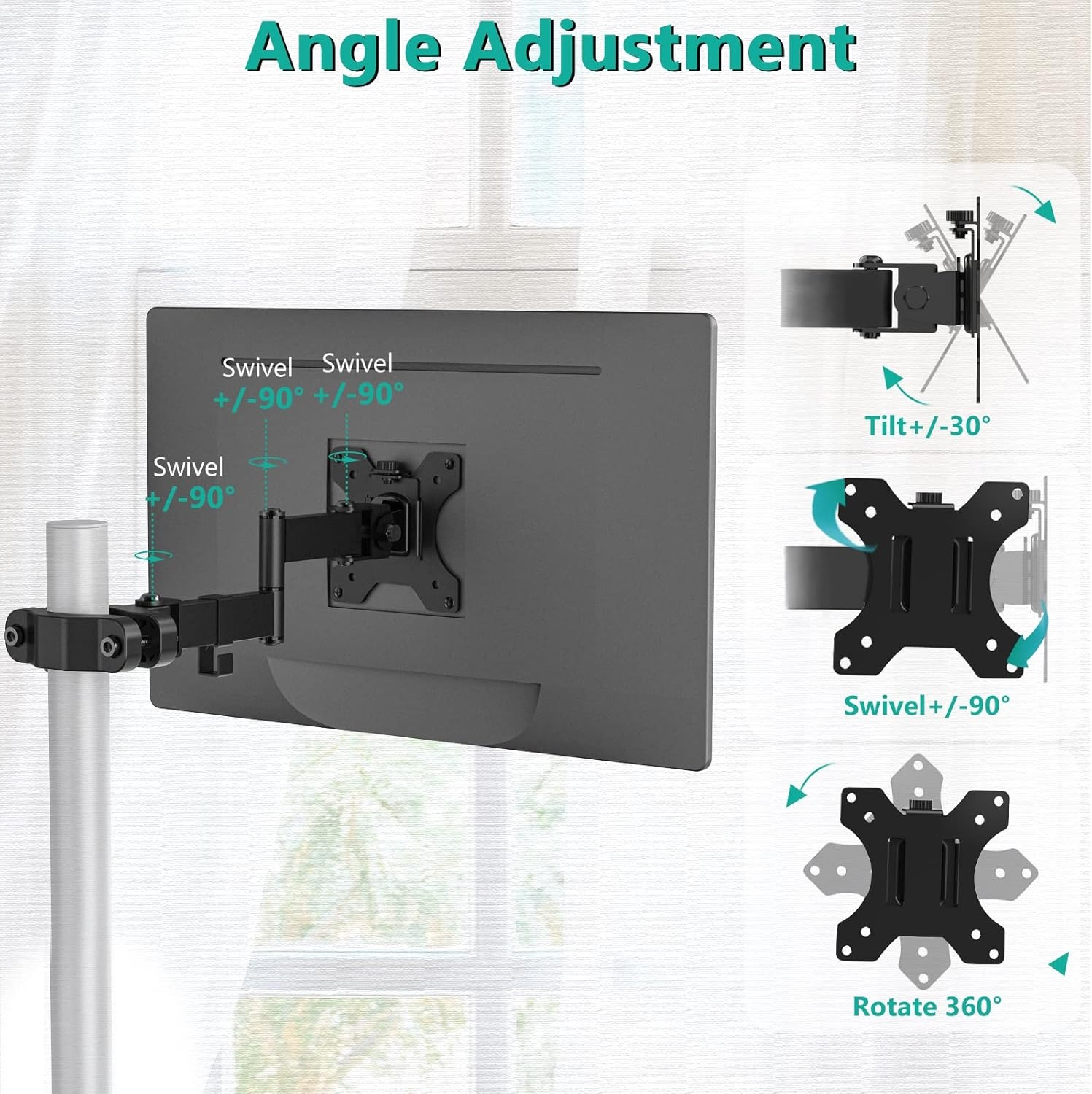 image:imageWALI Single Monitor Arm Mount for 17 to 32 Monitors Full Motion Steel Monitor Pole Mount Bracket with Removable VESA Plate 75mm and 100mm Vesa Mount for Outdoor Gazebo RVs 011ARM BlackMonitor Mount
